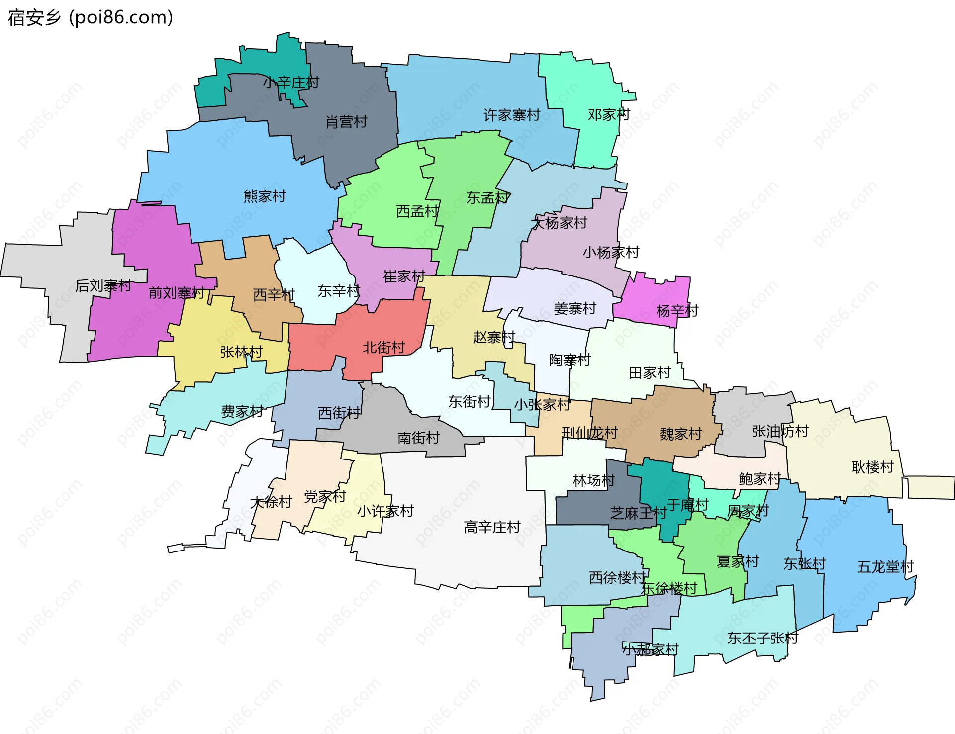宿安乡边界地图(五级行政区划)