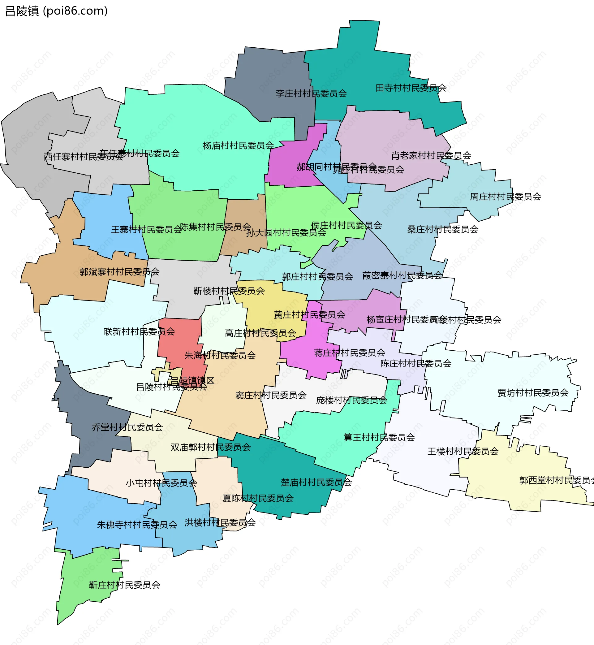 吕陵镇边界地图(五级行政区划)