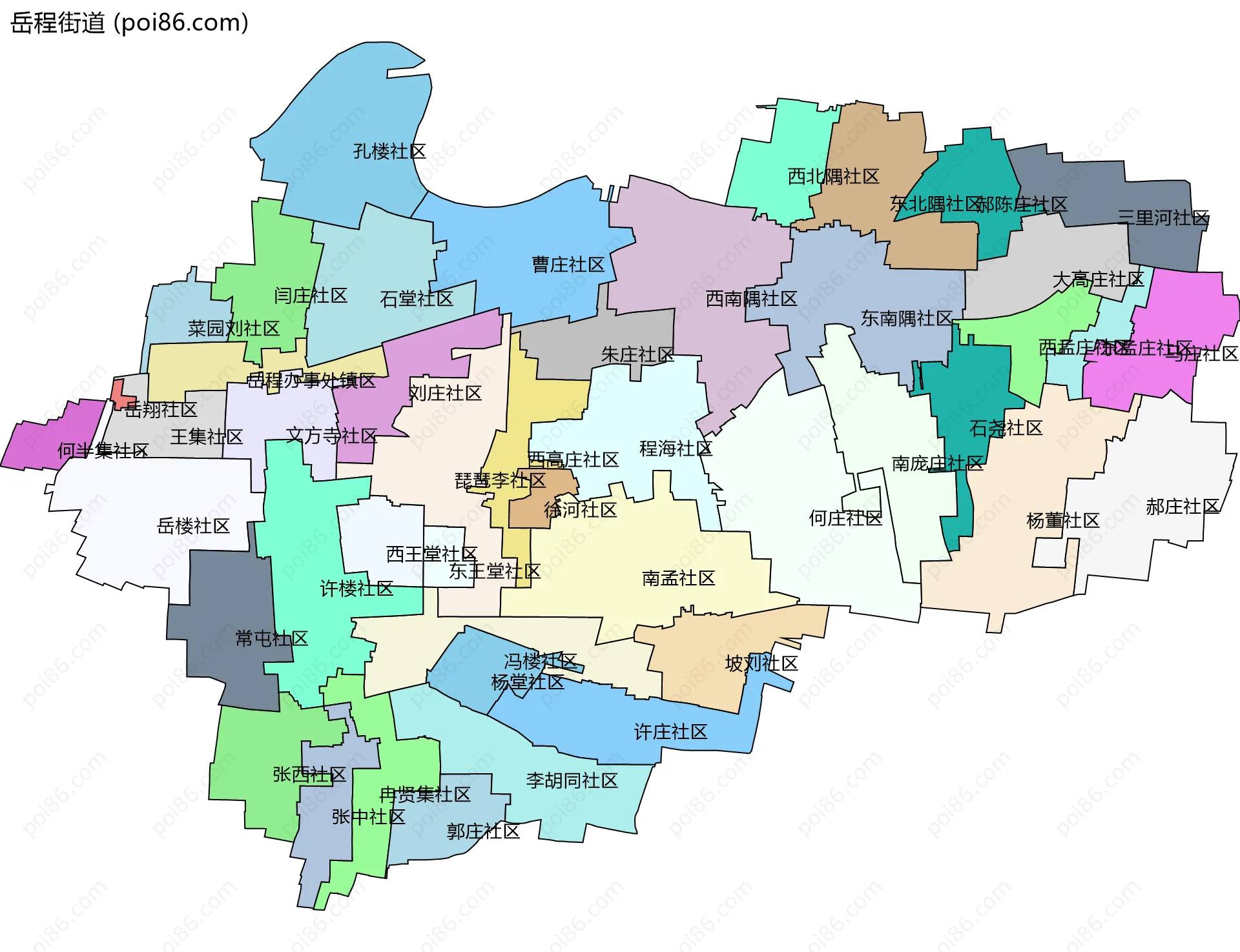 岳程街道边界地图(五级行政区划)
