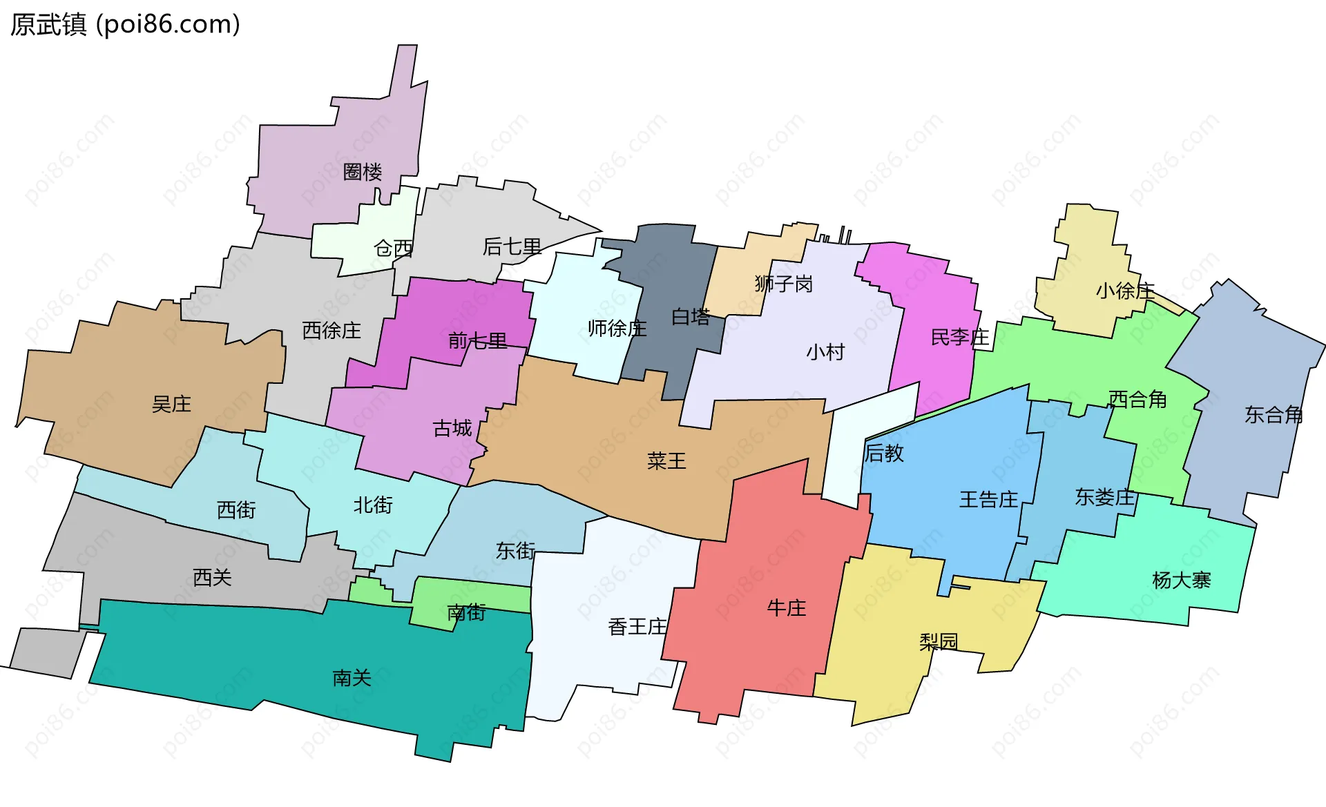 原武镇边界地图(五级行政区划)