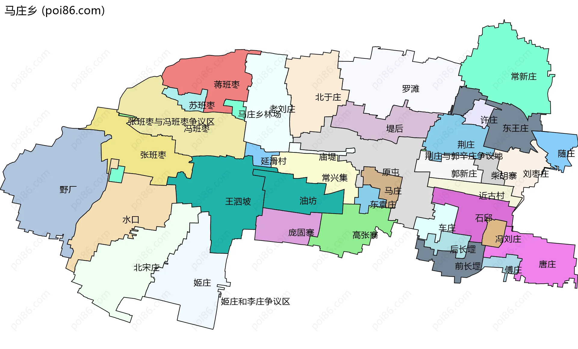 马庄乡边界地图(五级行政区划)