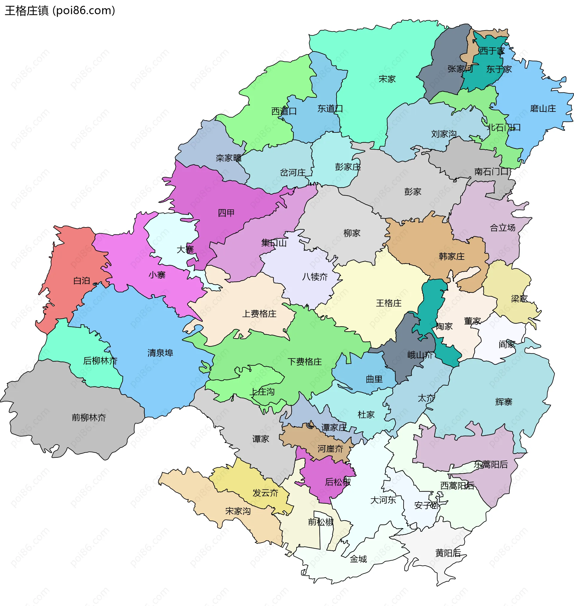 王格庄镇边界地图(五级行政区划)