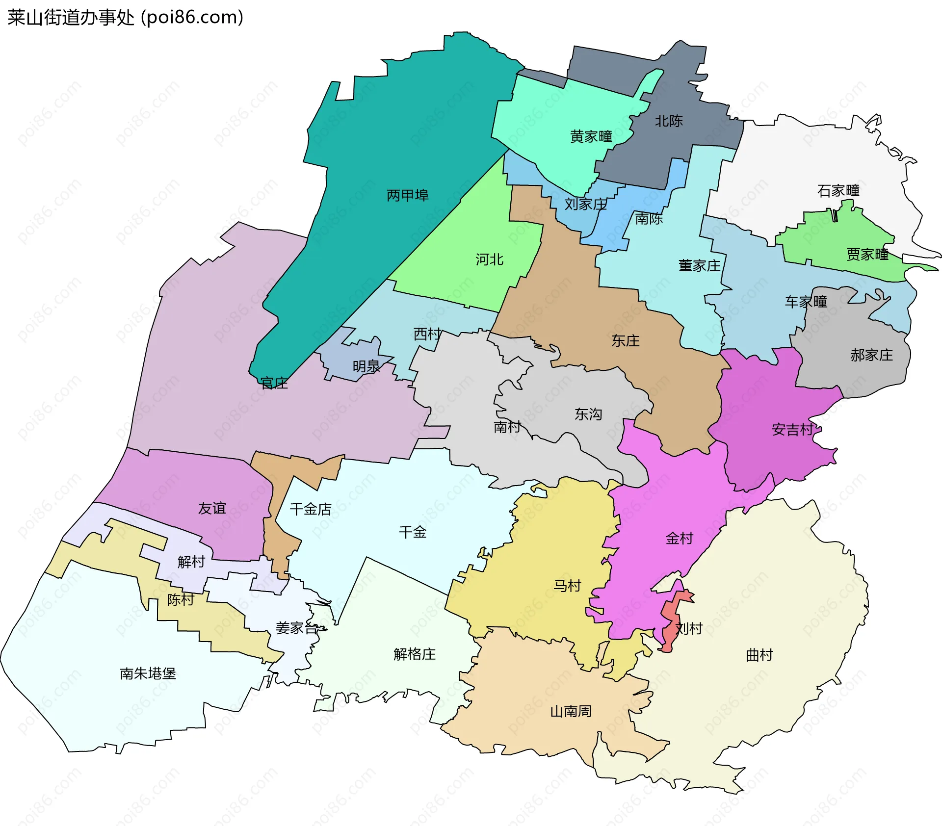 莱山街道办事处边界地图(五级行政区划)
