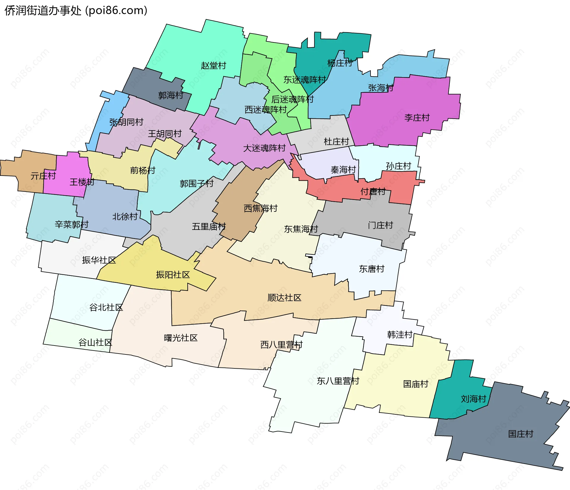 侨润街道办事处边界地图(五级行政区划)