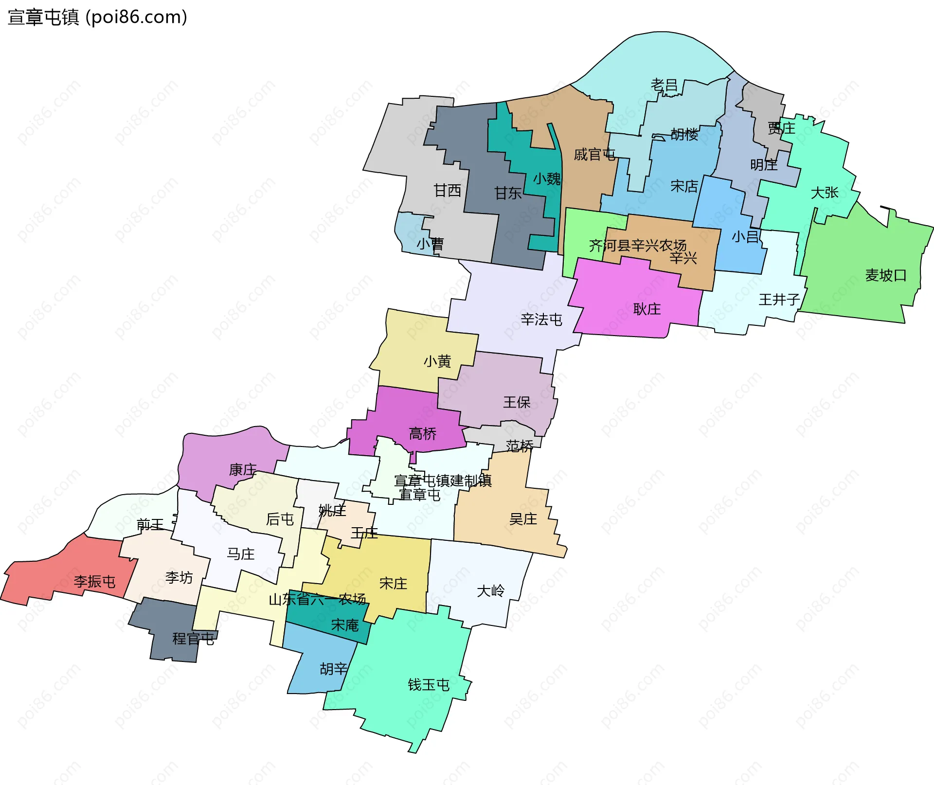 宣章屯镇边界地图(五级行政区划)