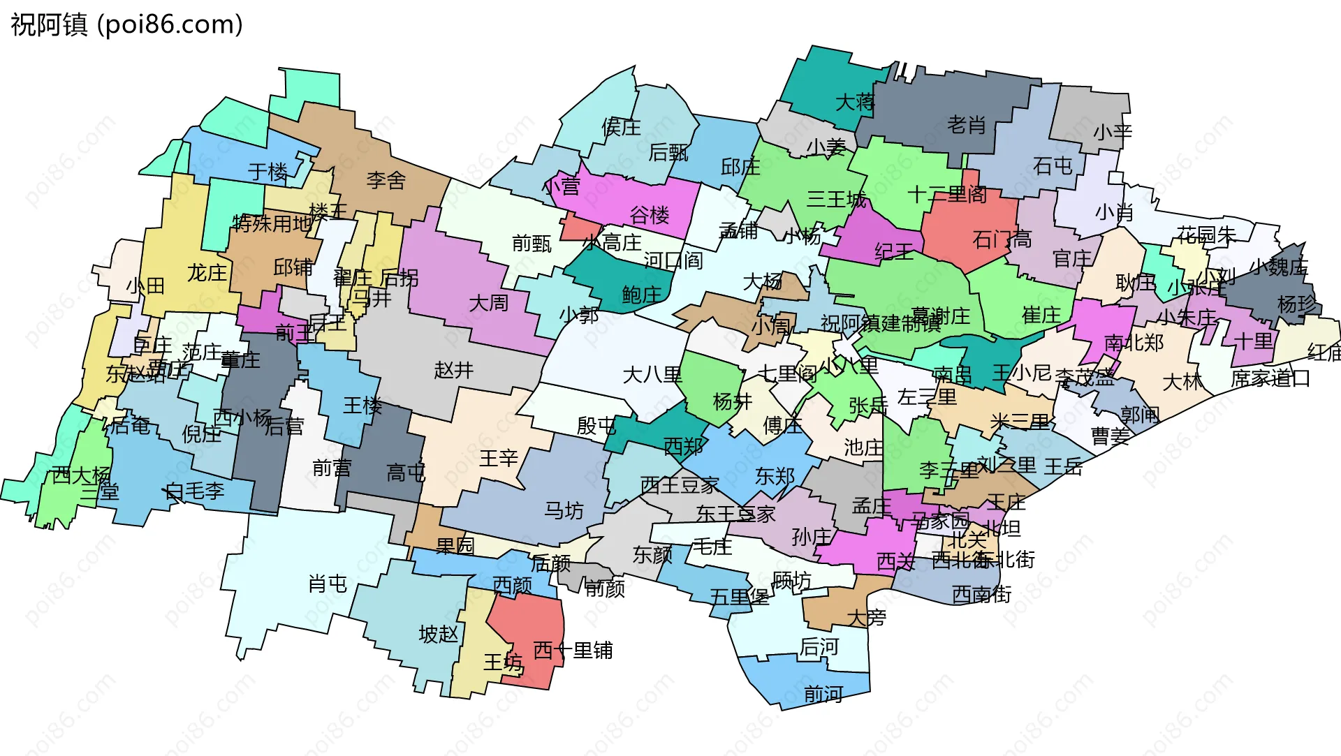 祝阿镇边界地图(五级行政区划)