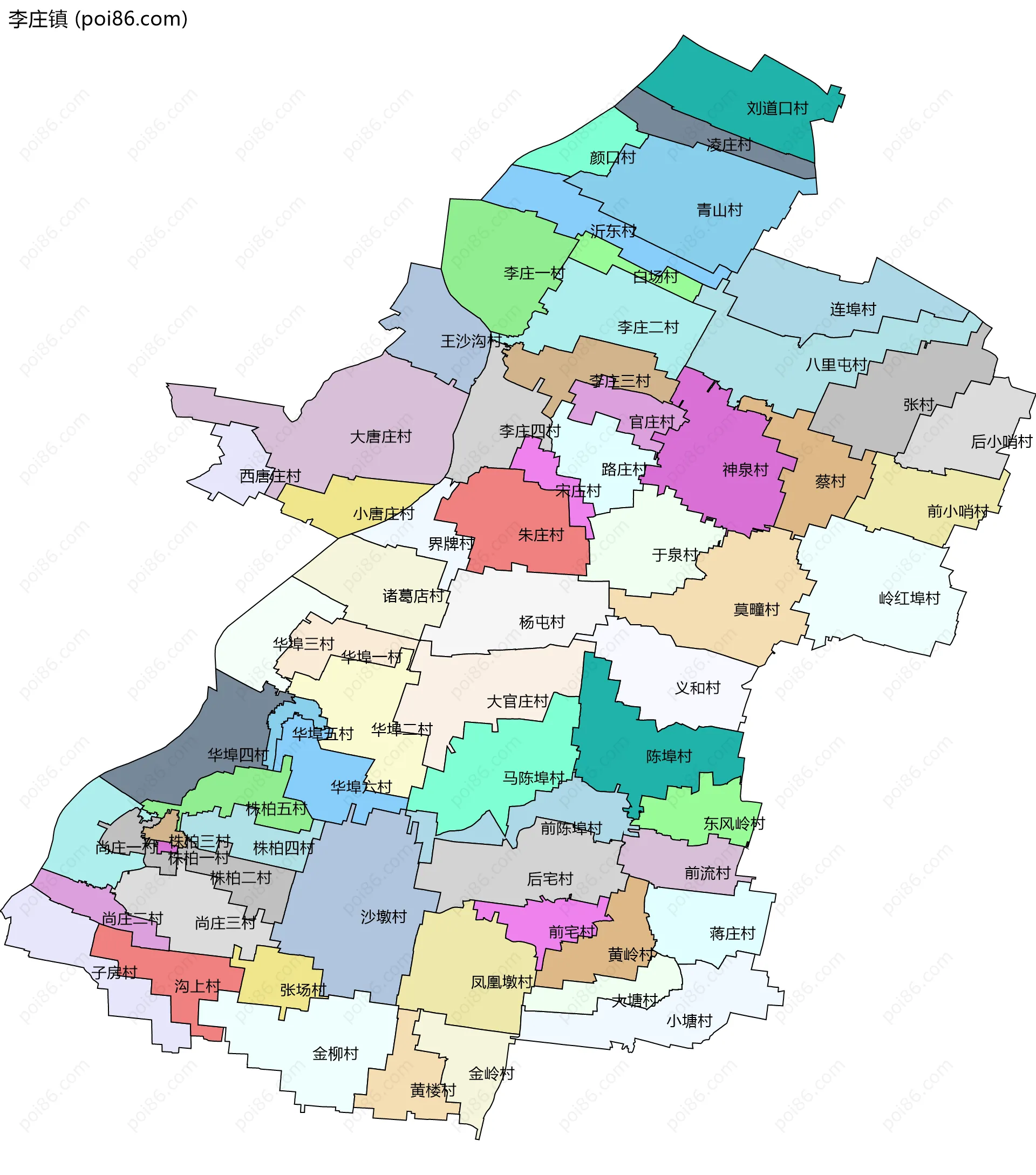 李庄镇边界地图(五级行政区划)