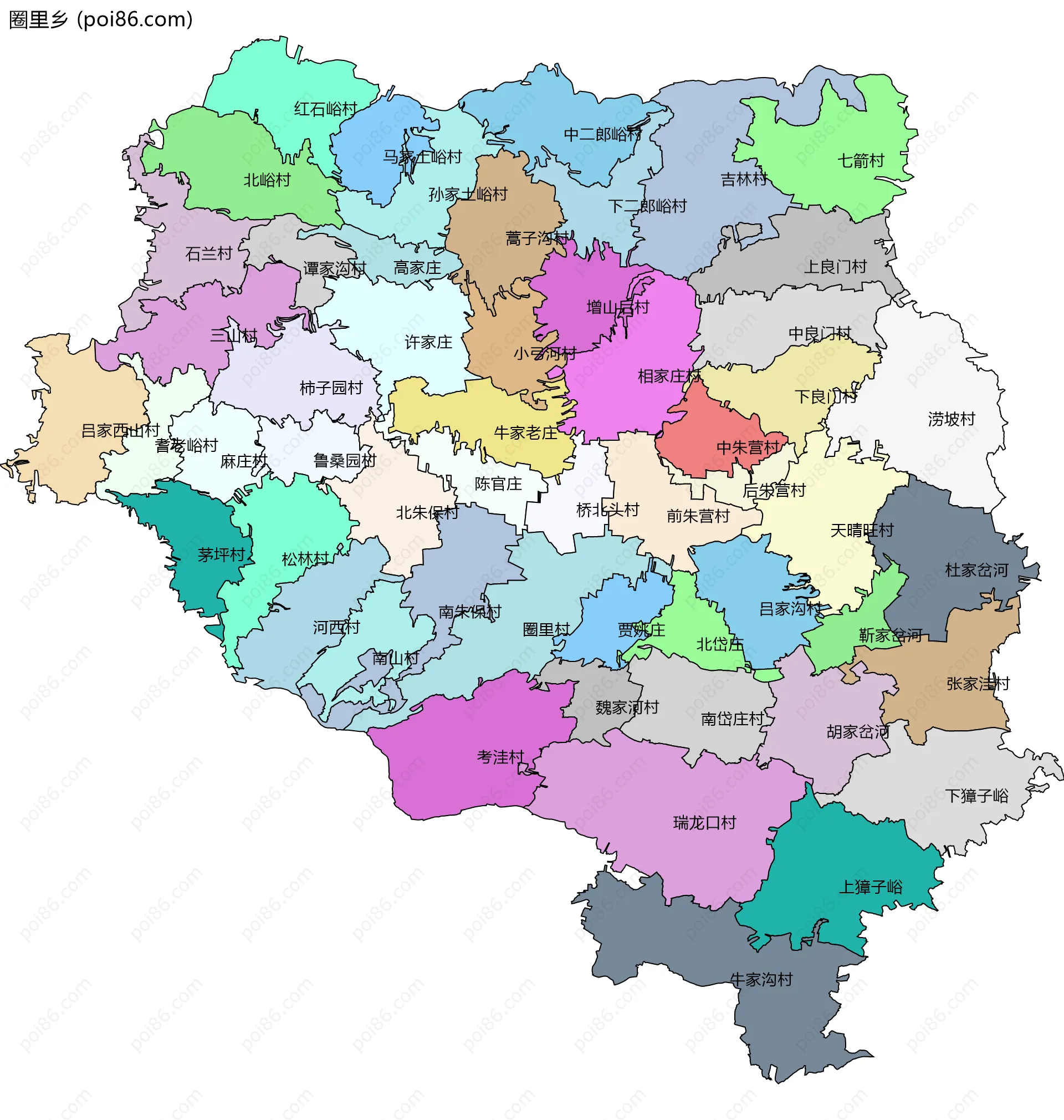 圈里乡边界地图(五级行政区划)