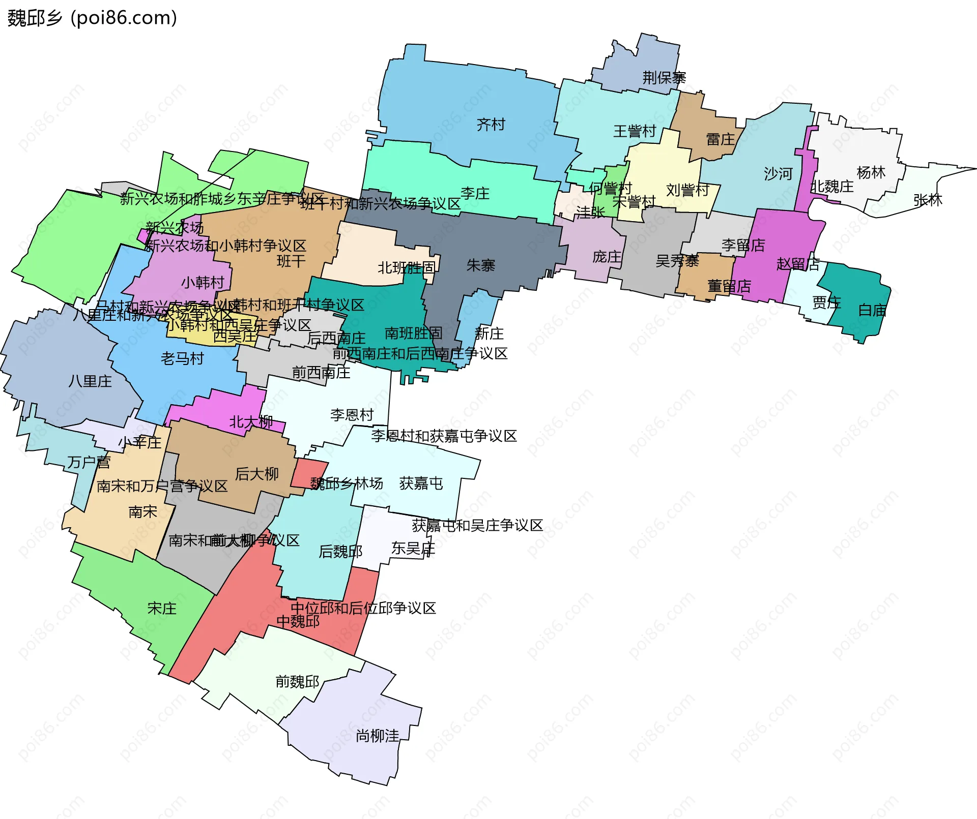 魏邱乡边界地图(五级行政区划)