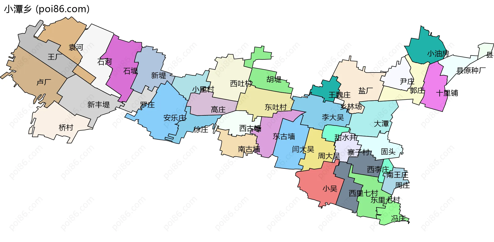 小潭乡边界地图(五级行政区划)