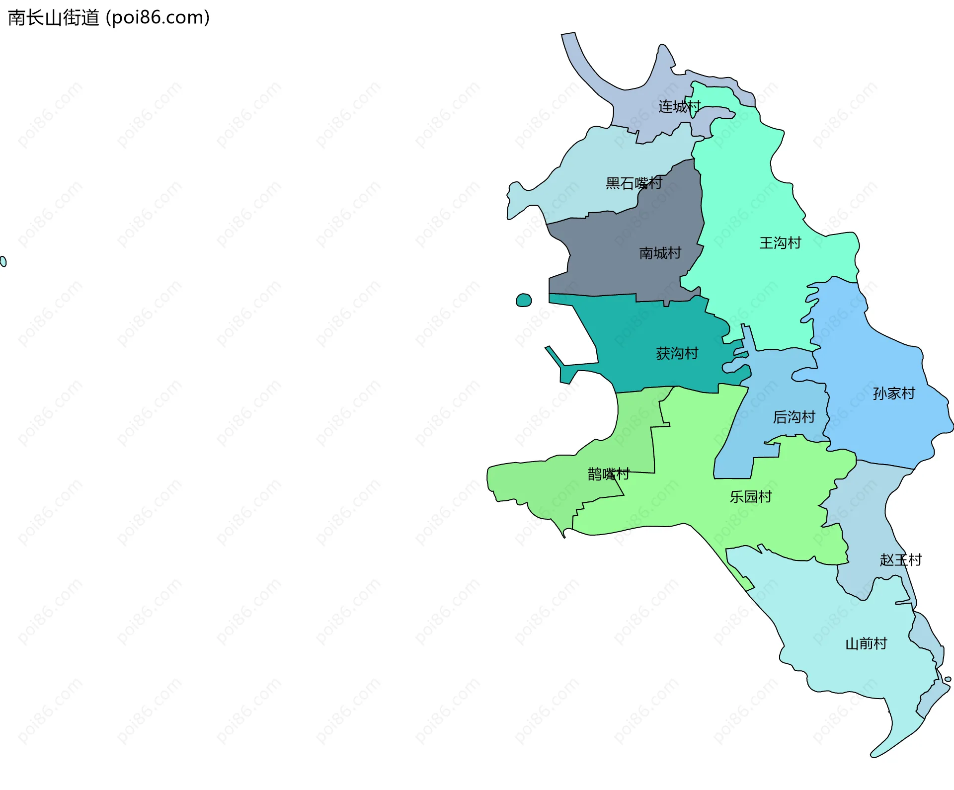 南长山街道边界地图(五级行政区划)