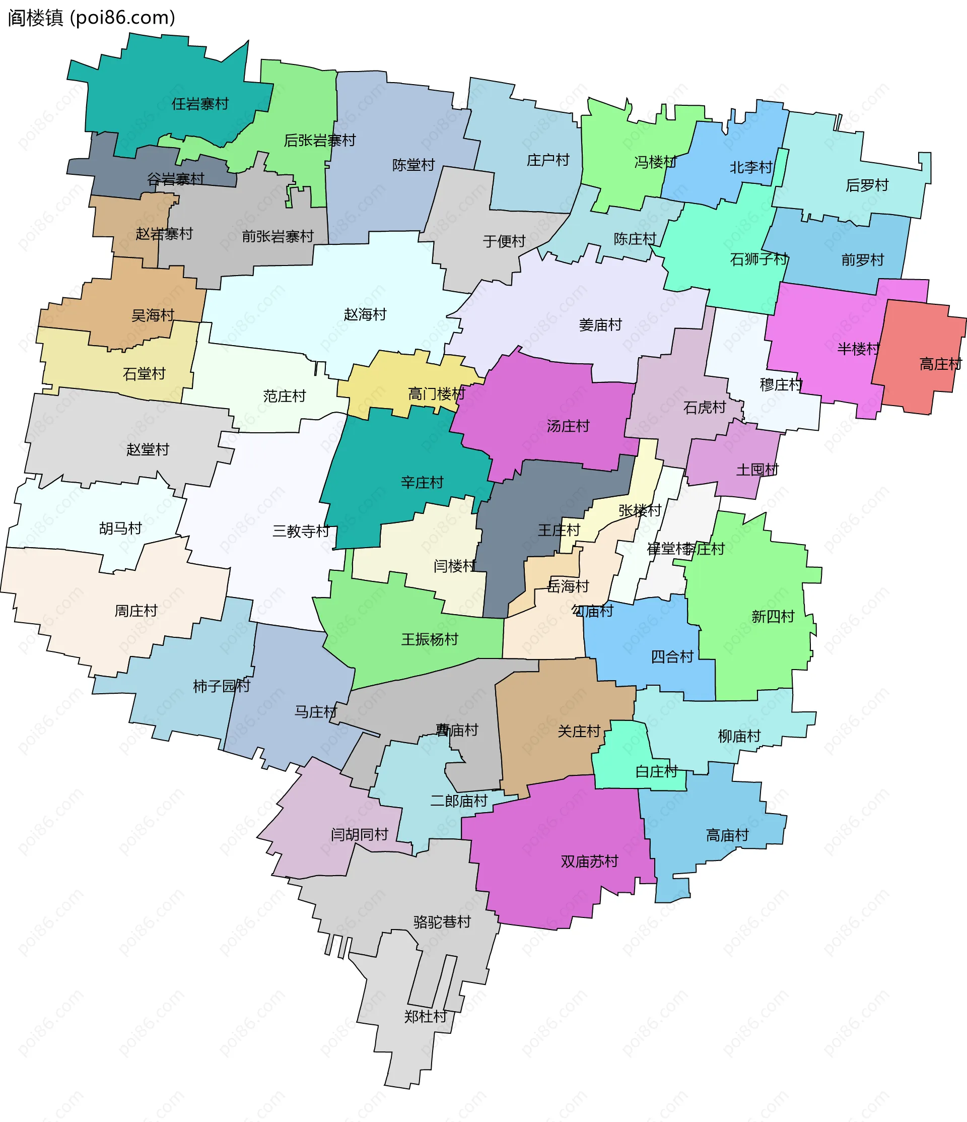 阎楼镇边界地图(五级行政区划)