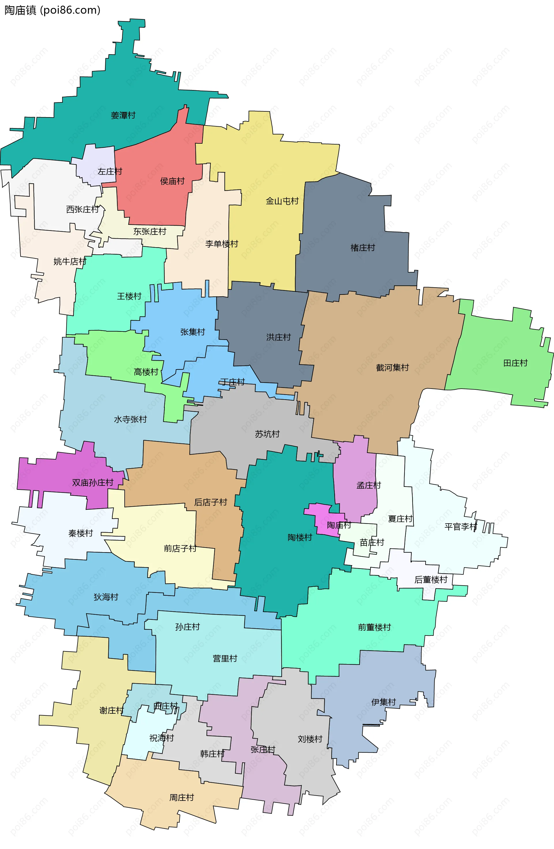 陶庙镇边界地图(五级行政区划)