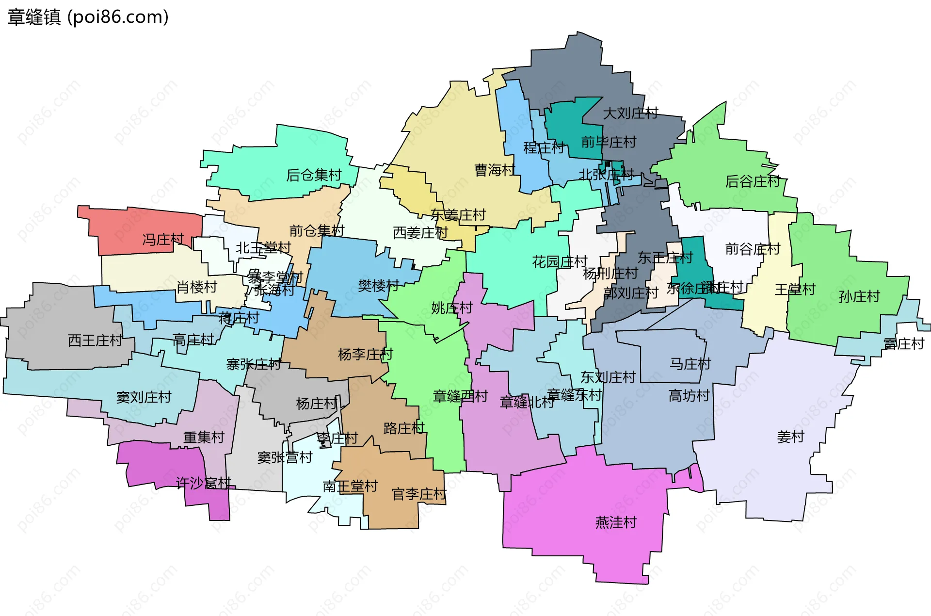章缝镇边界地图(五级行政区划)