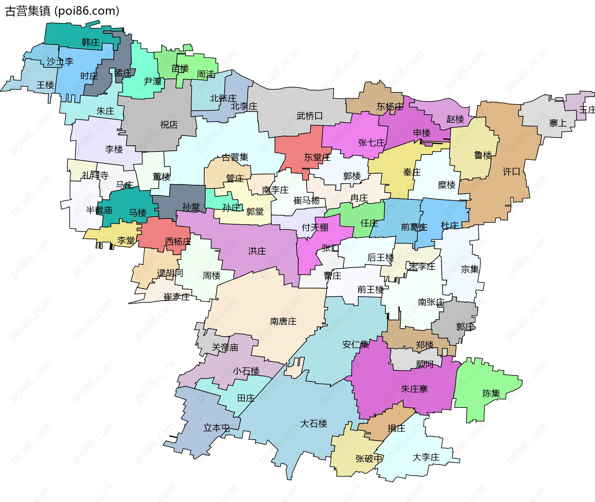 古营集镇边界地图(五级行政区划)