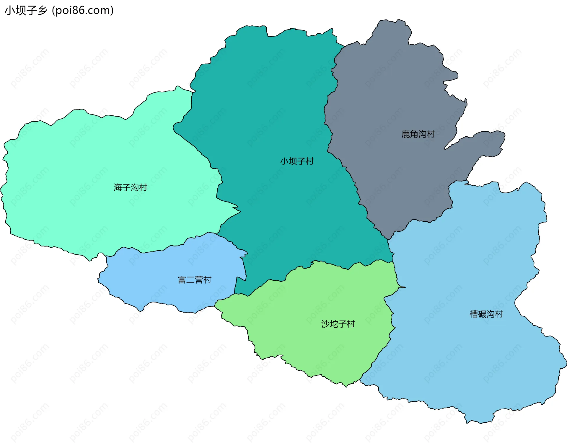 小坝子乡边界地图(五级行政区划)