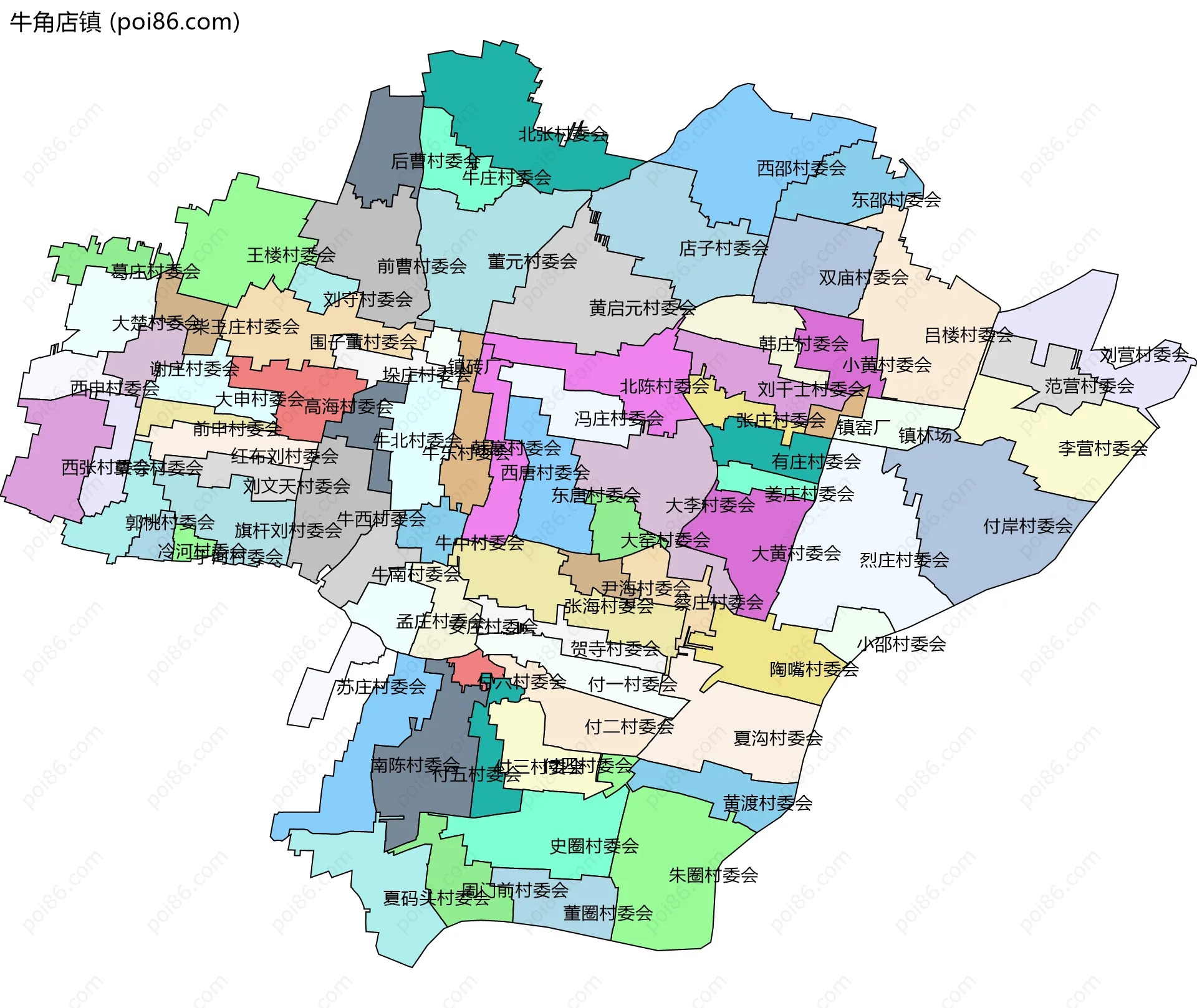牛角店镇边界地图(五级行政区划)