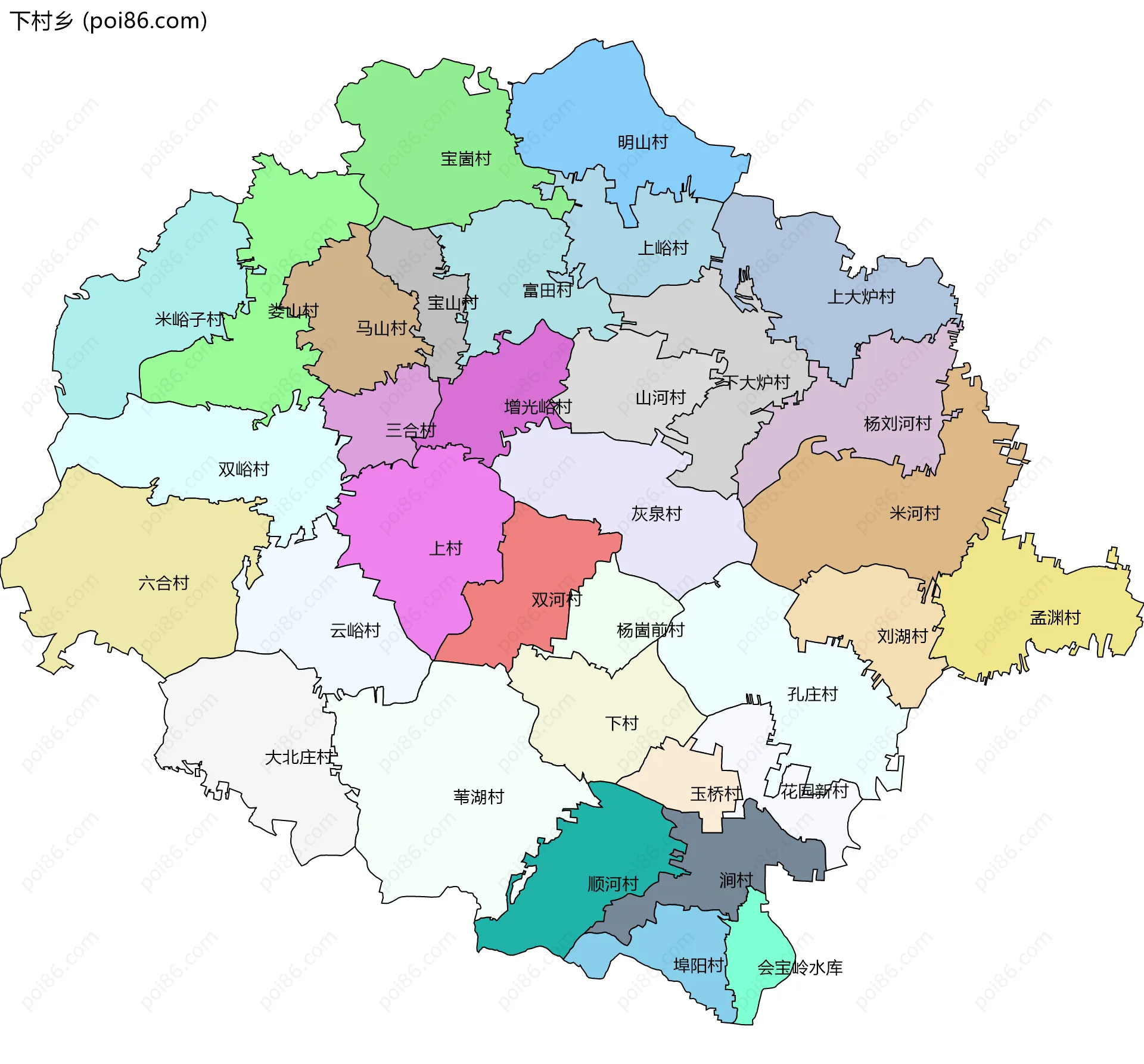下村乡边界地图(五级行政区划)
