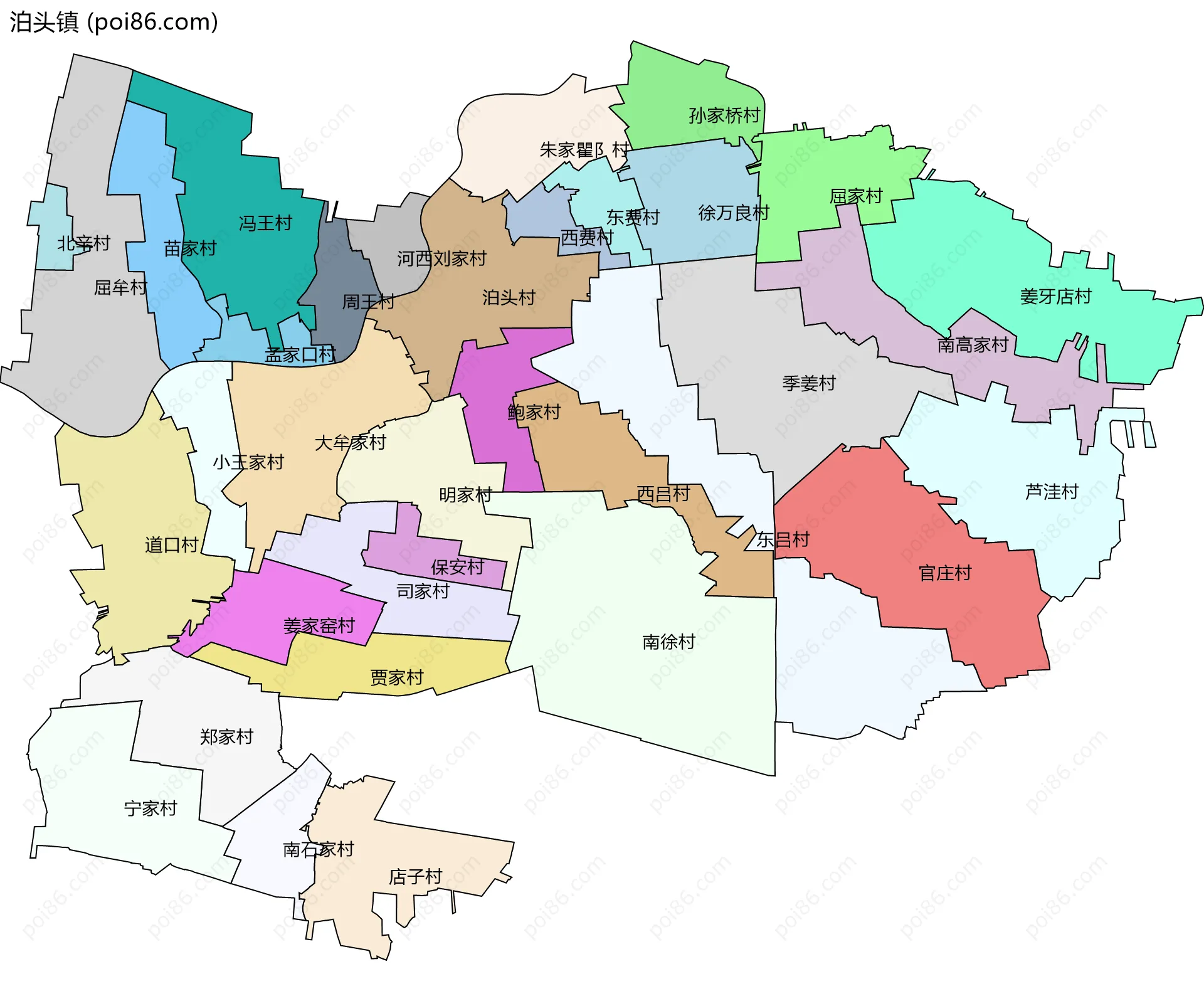 泊头镇边界地图(五级行政区划)