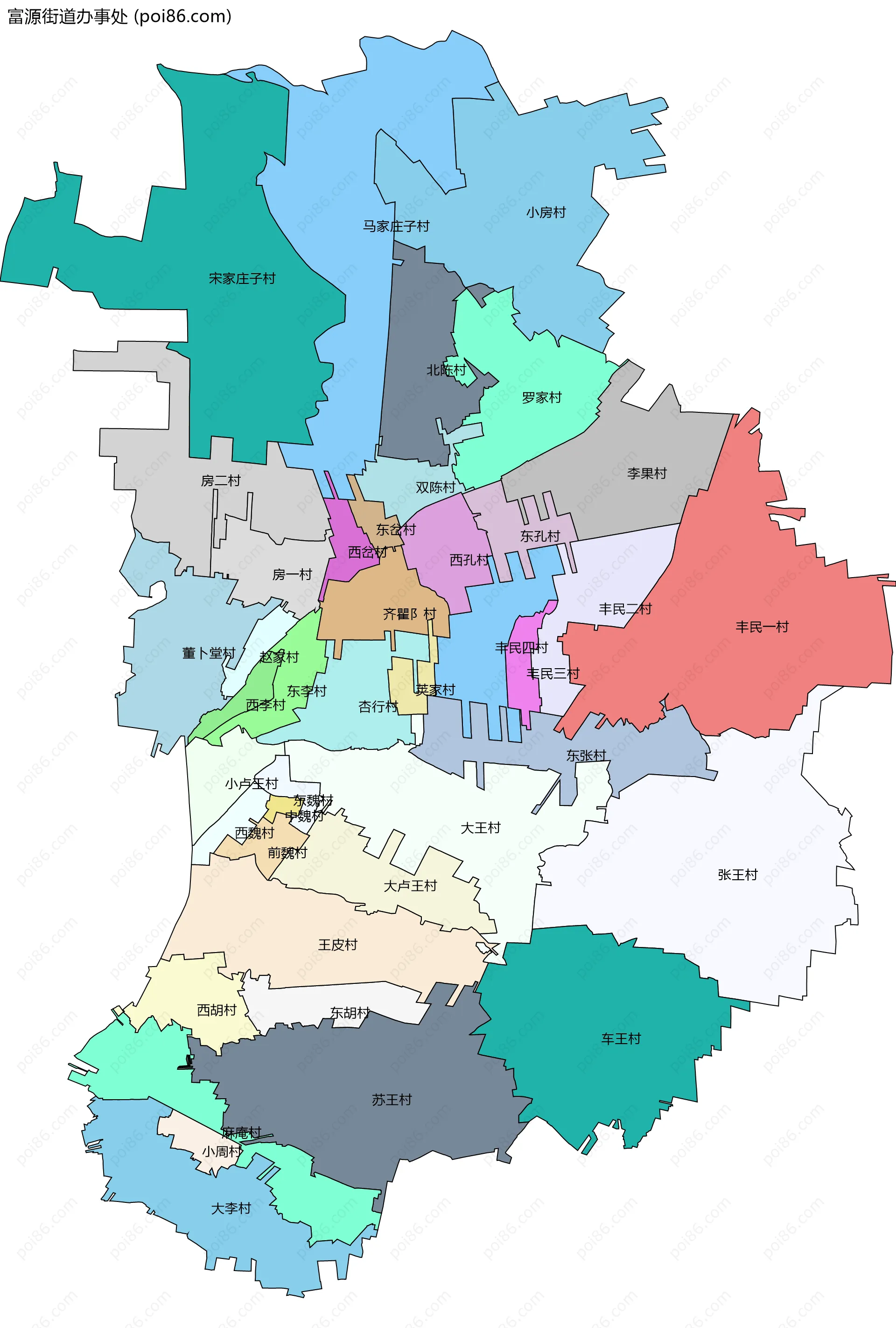 富源街道办事处边界地图(五级行政区划)