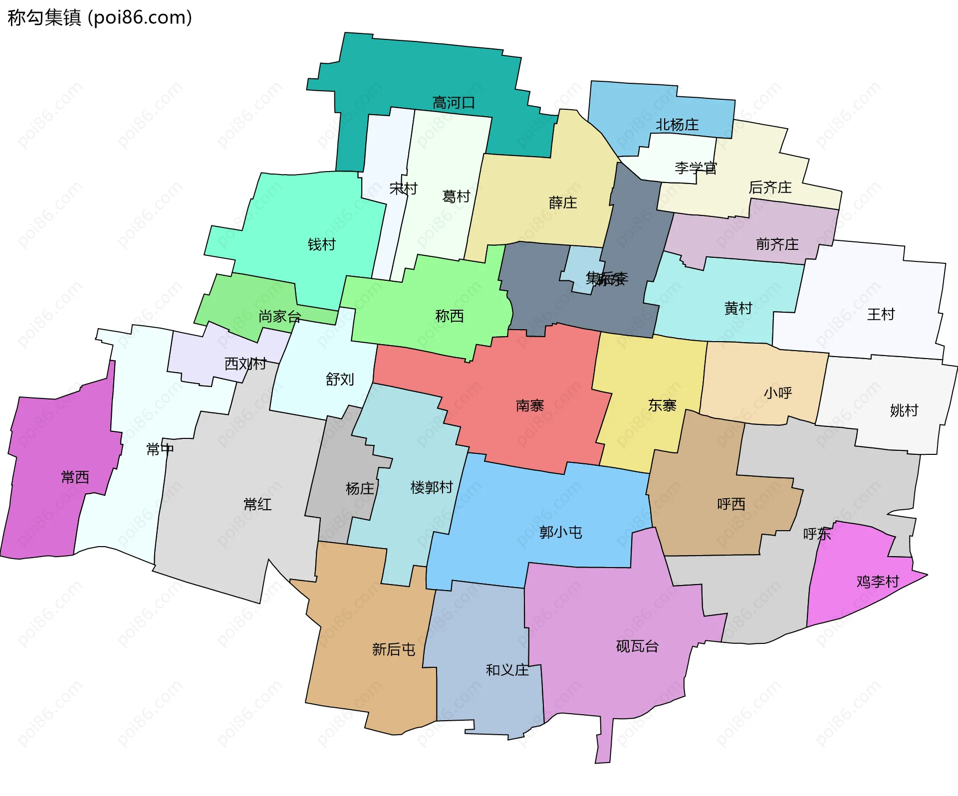 称勾集镇边界地图(五级行政区划)