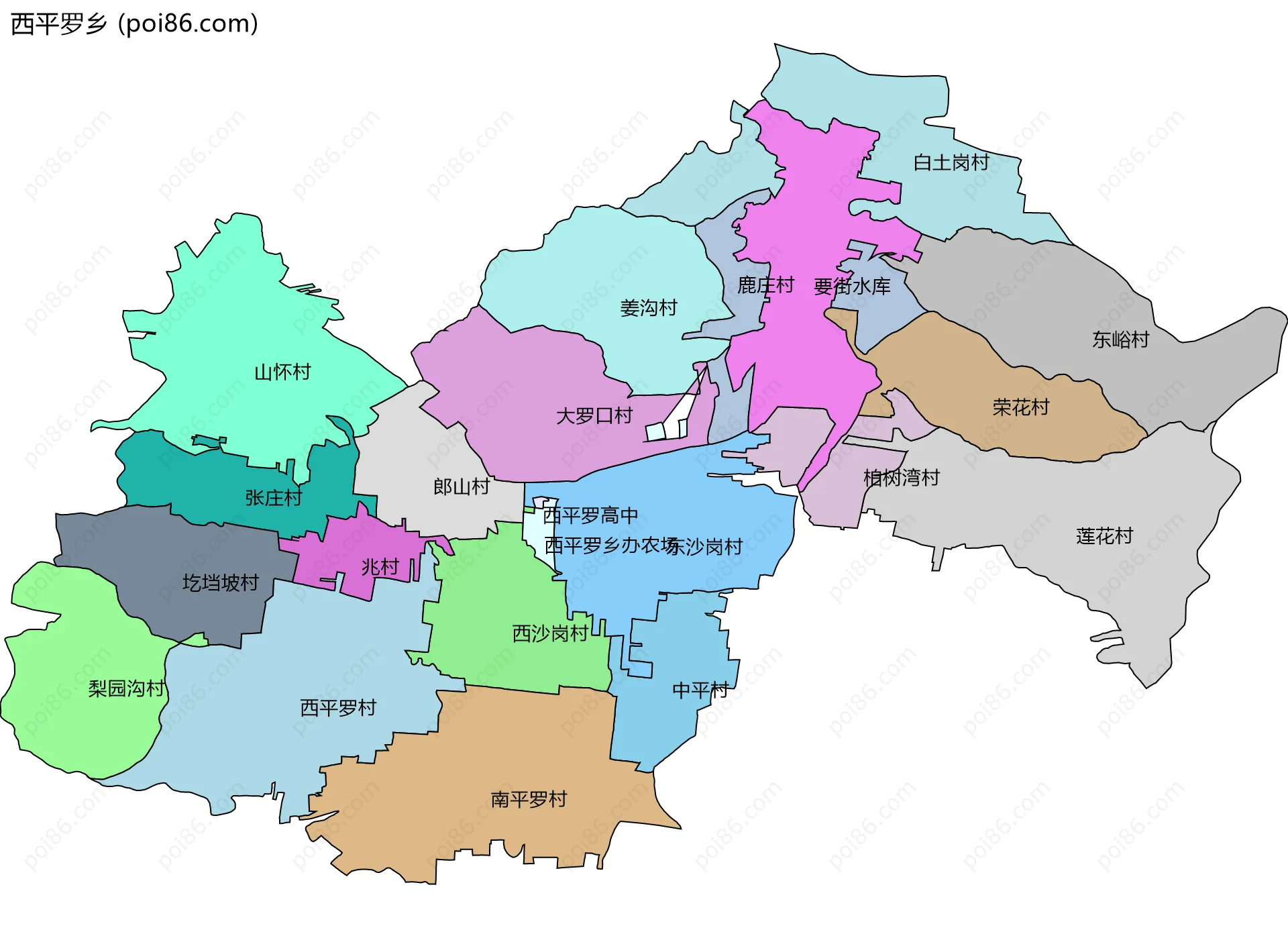 西平罗乡边界地图(五级行政区划)