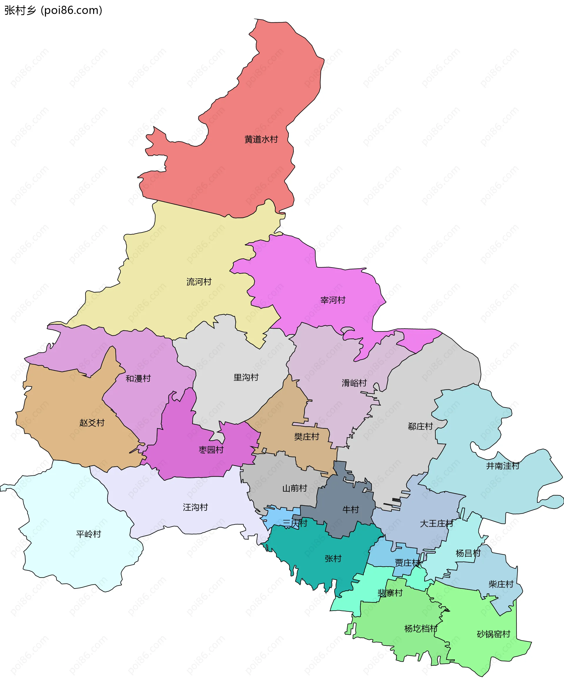 张村乡边界地图(五级行政区划)