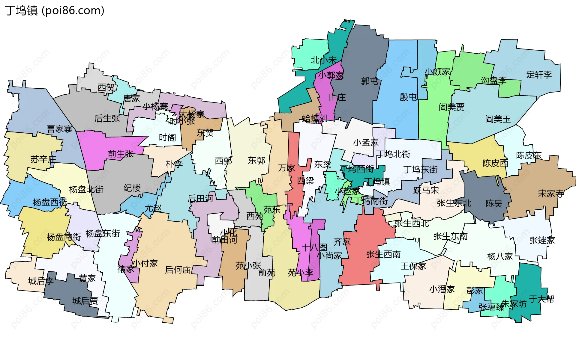 丁坞镇边界地图(五级行政区划)