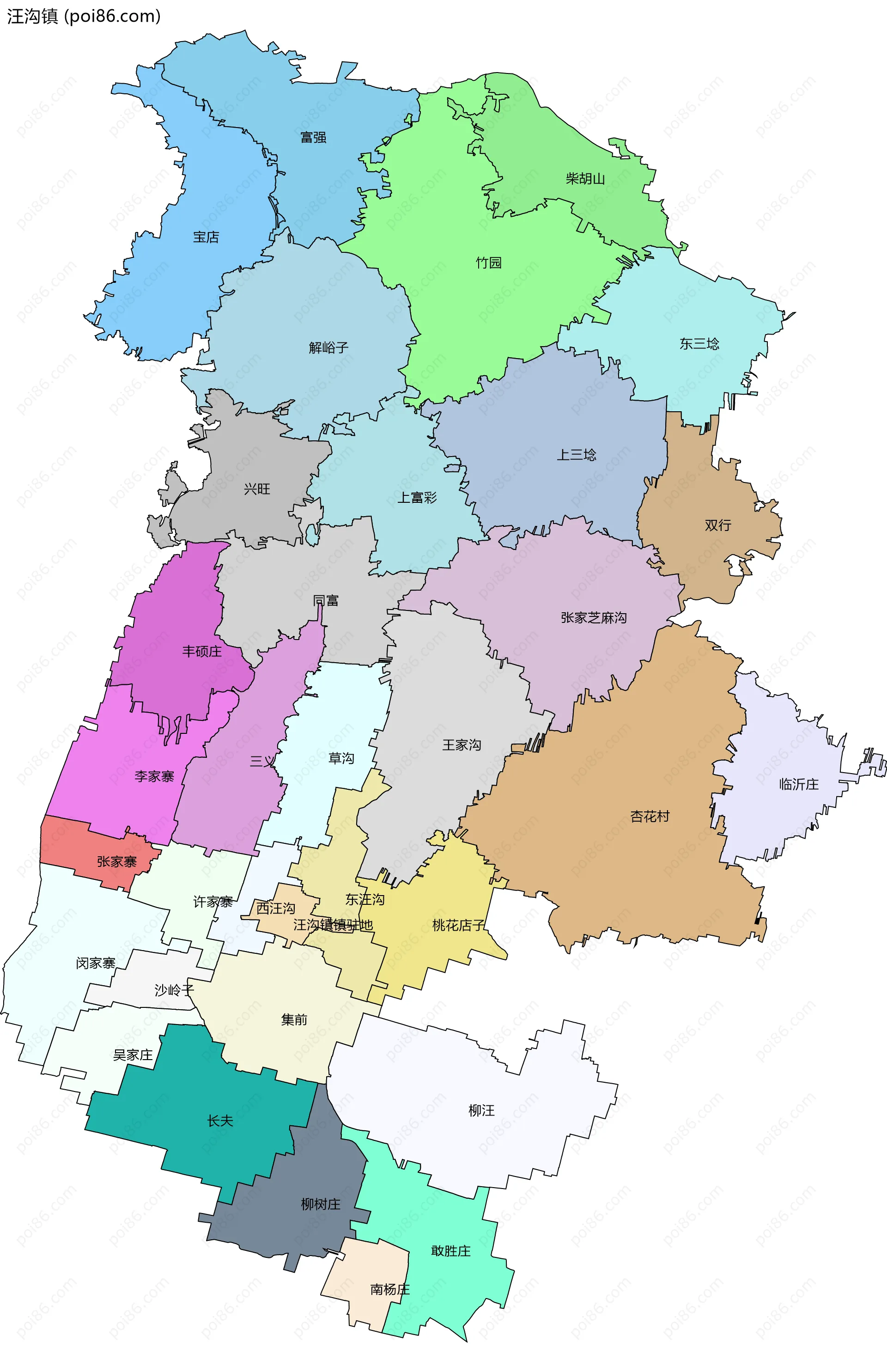 汪沟镇边界地图(五级行政区划)