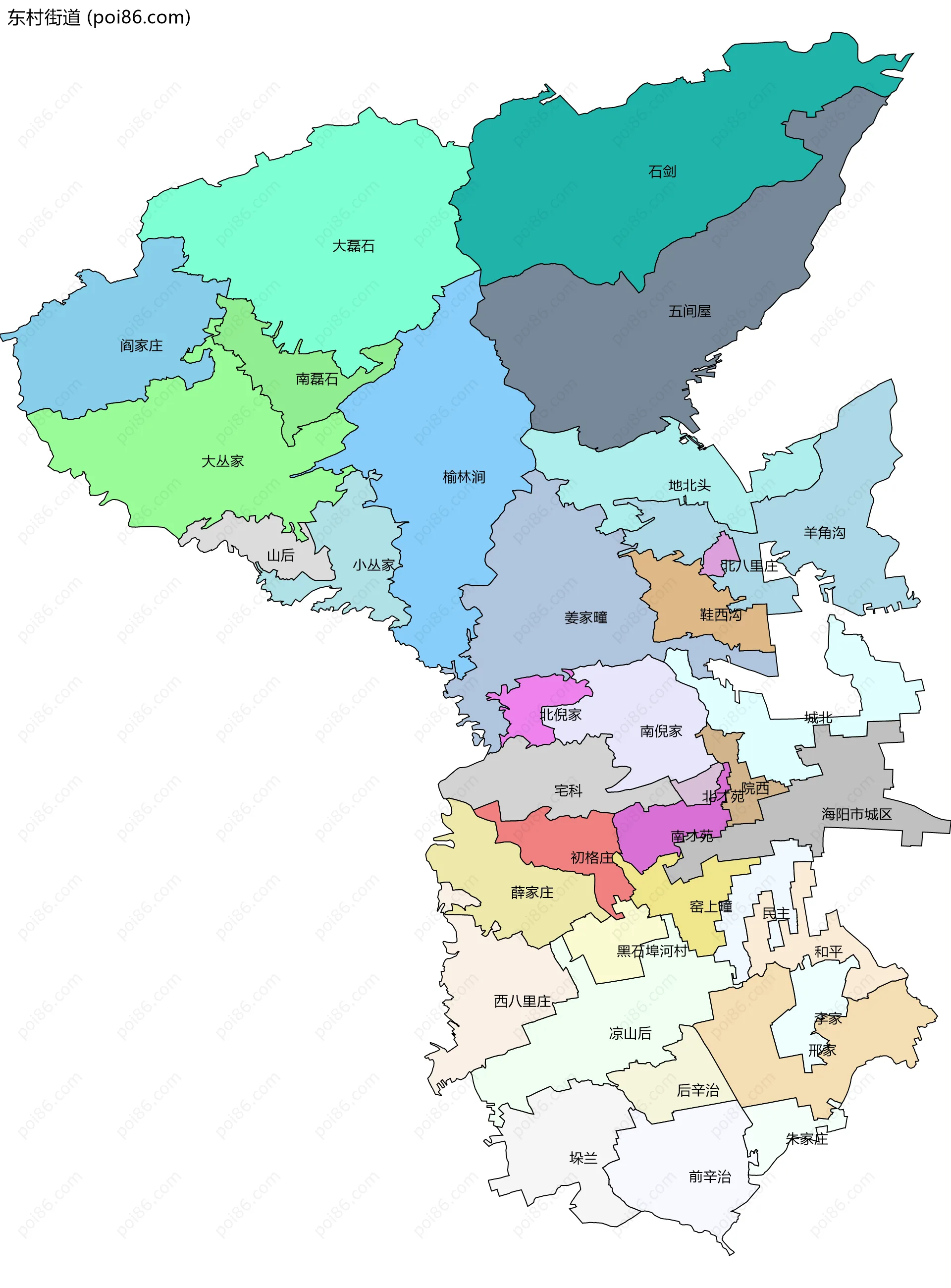 东村街道边界地图(五级行政区划)