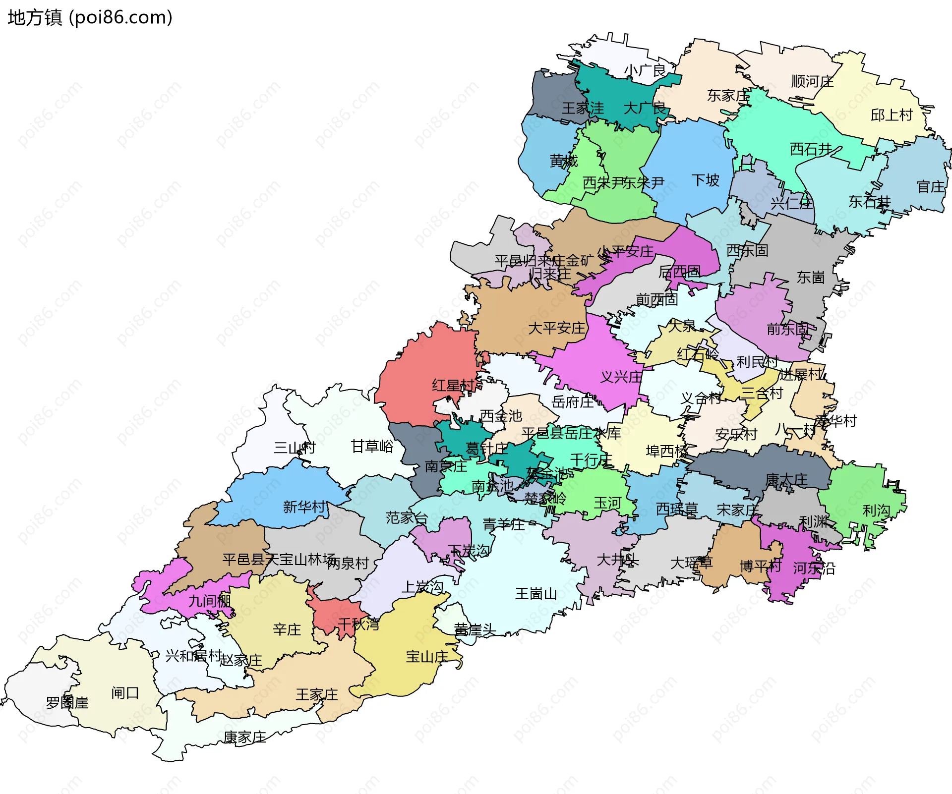 地方镇边界地图(五级行政区划)