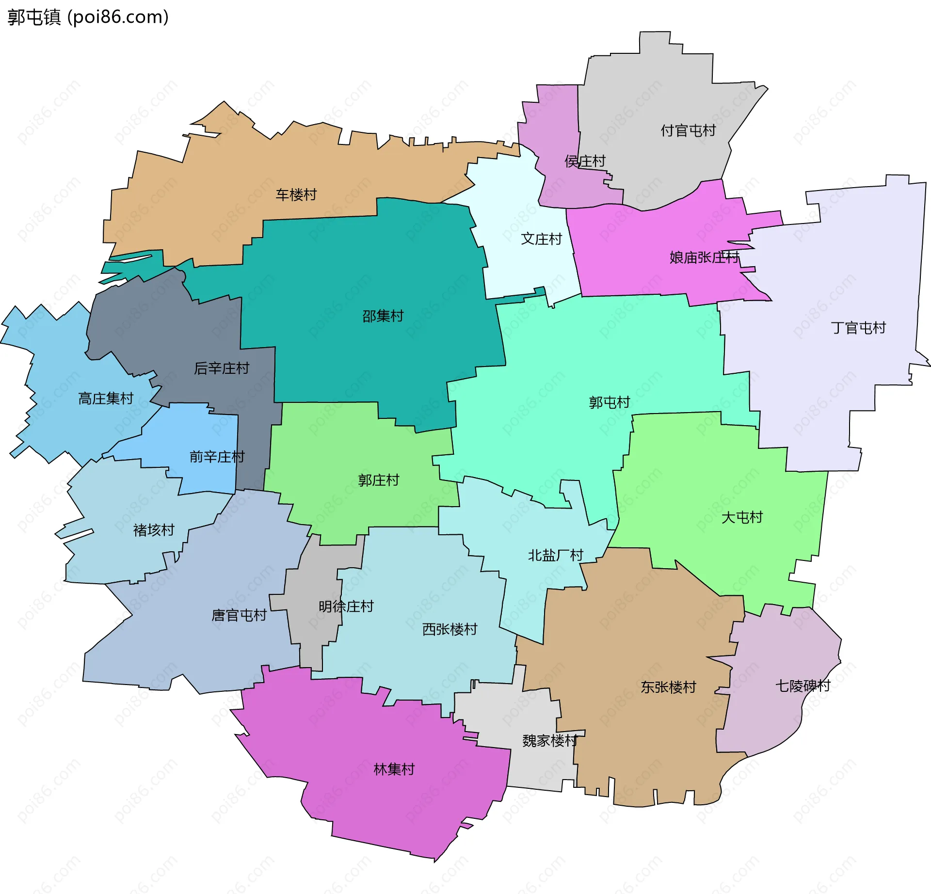 郭屯镇边界地图(五级行政区划)