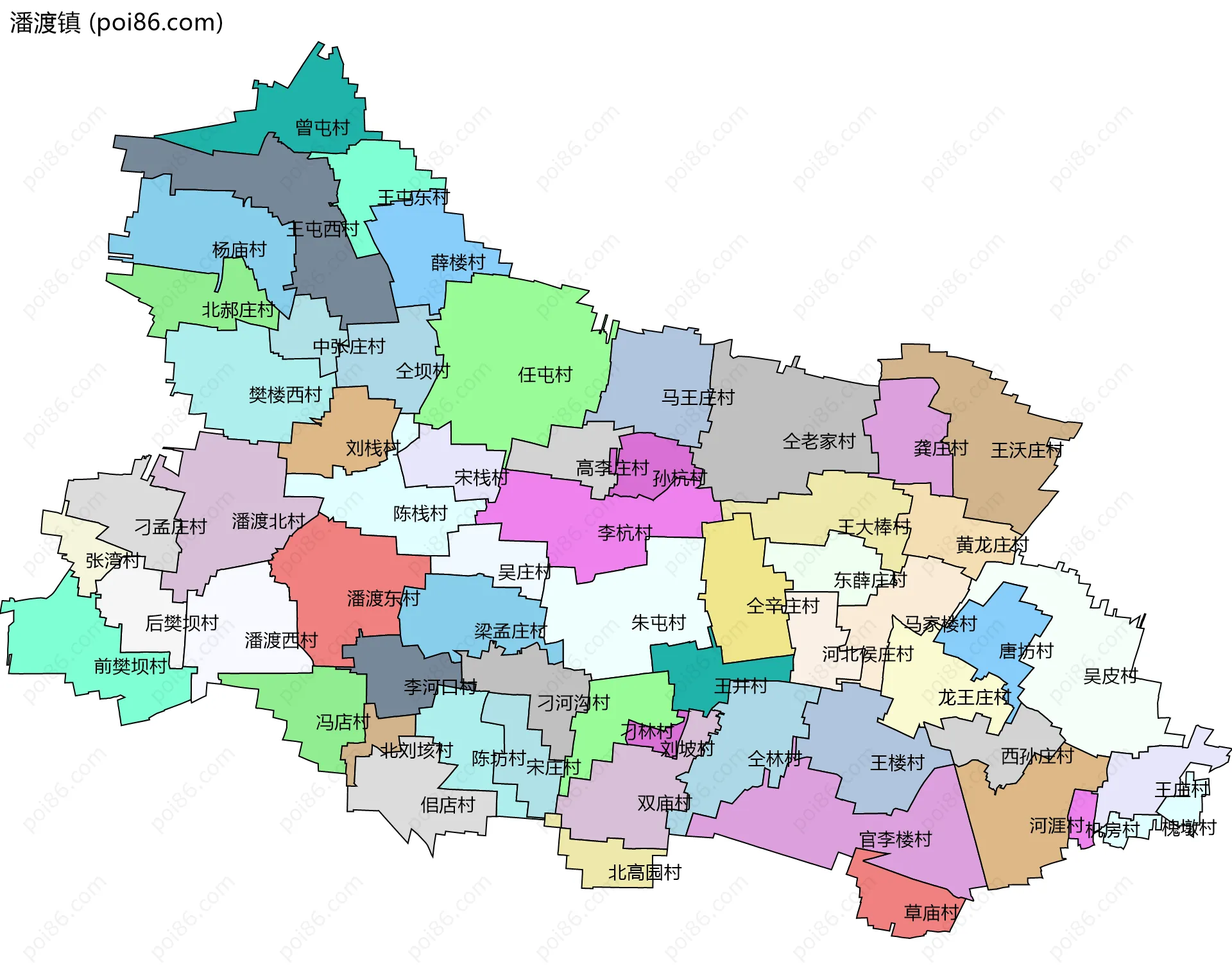 潘渡镇边界地图(五级行政区划)