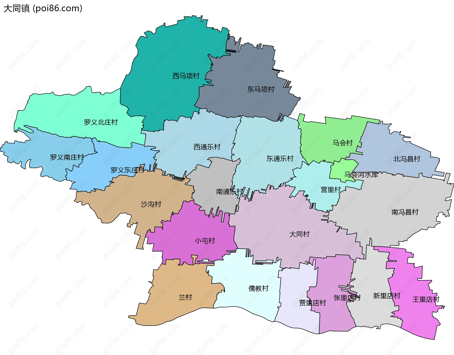 大同镇边界地图(五级行政区划)