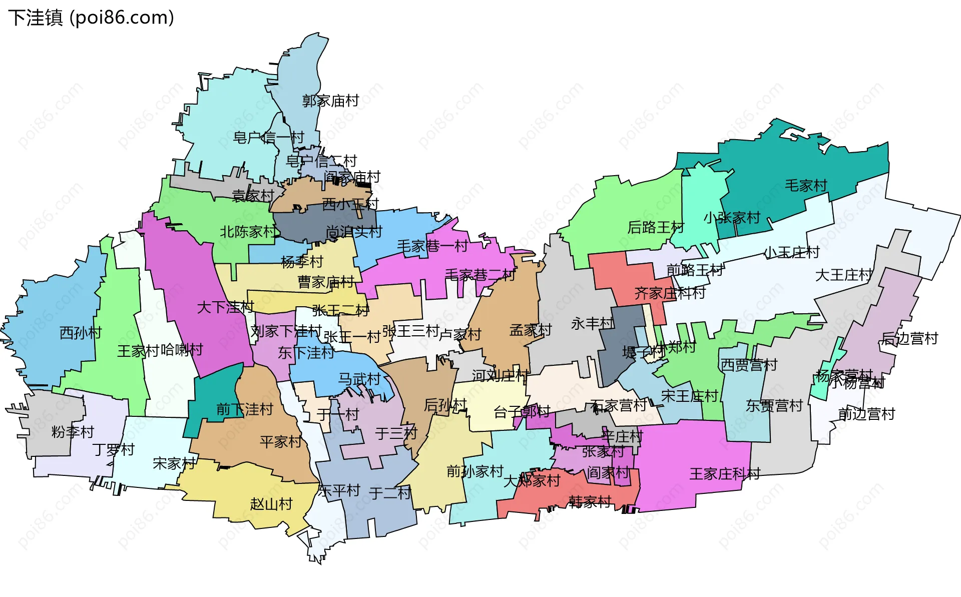 下洼镇边界地图(五级行政区划)