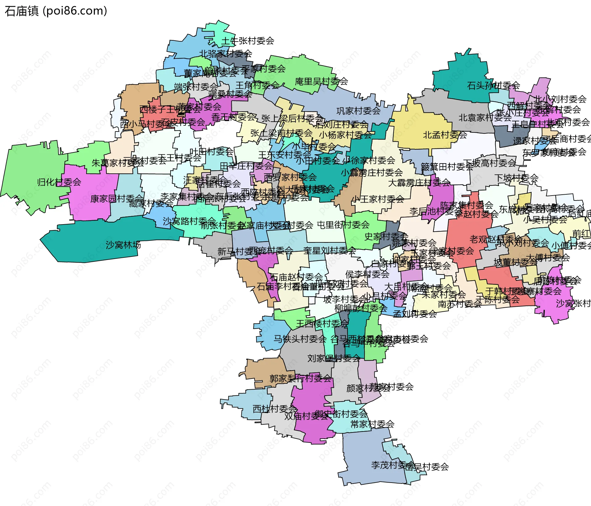 石庙镇边界地图(五级行政区划)