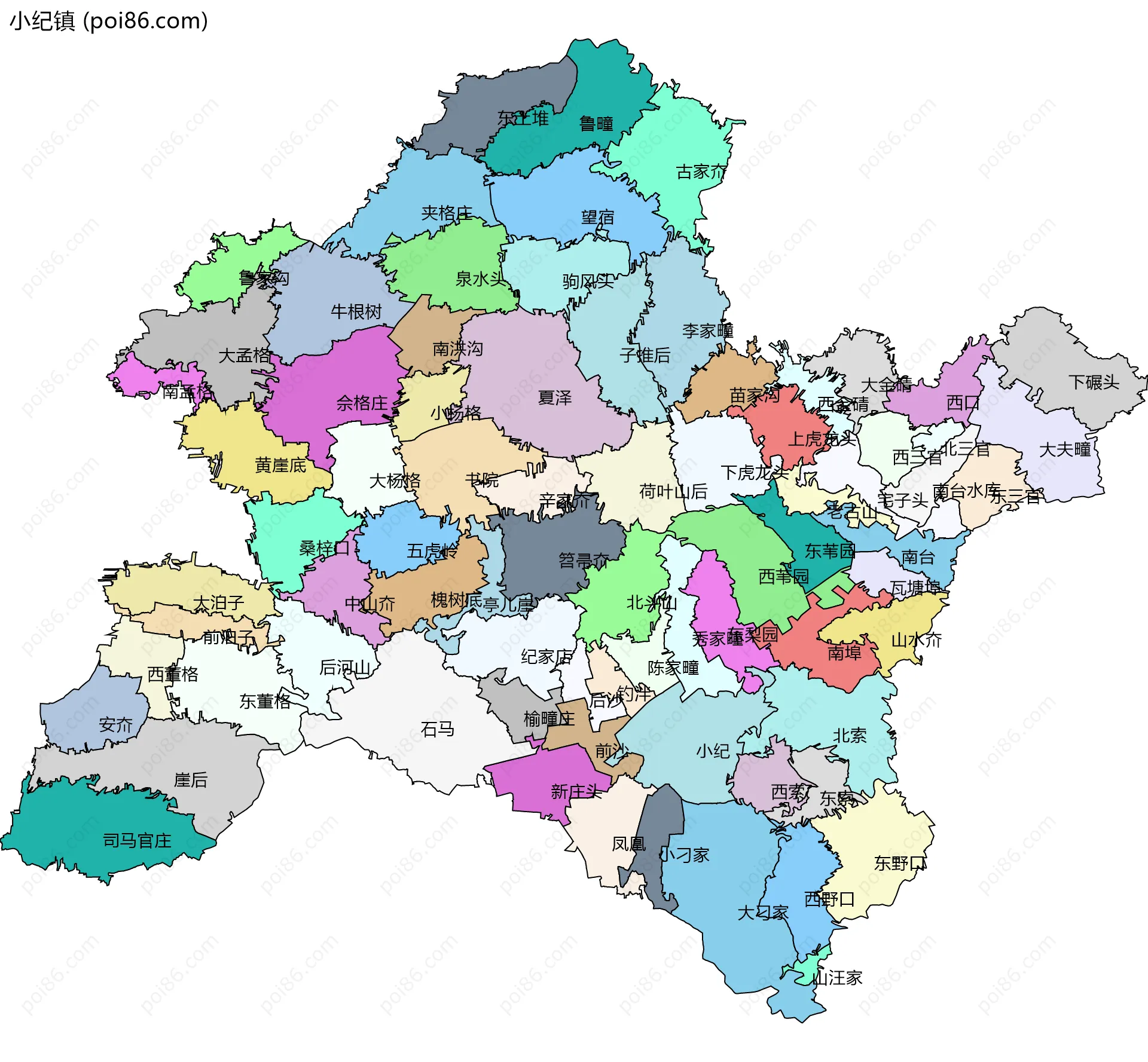 小纪镇边界地图(五级行政区划)