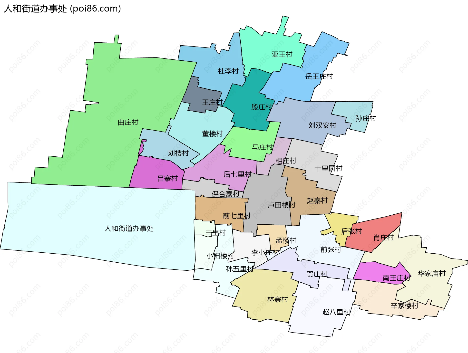 人和街道办事处边界地图(五级行政区划)