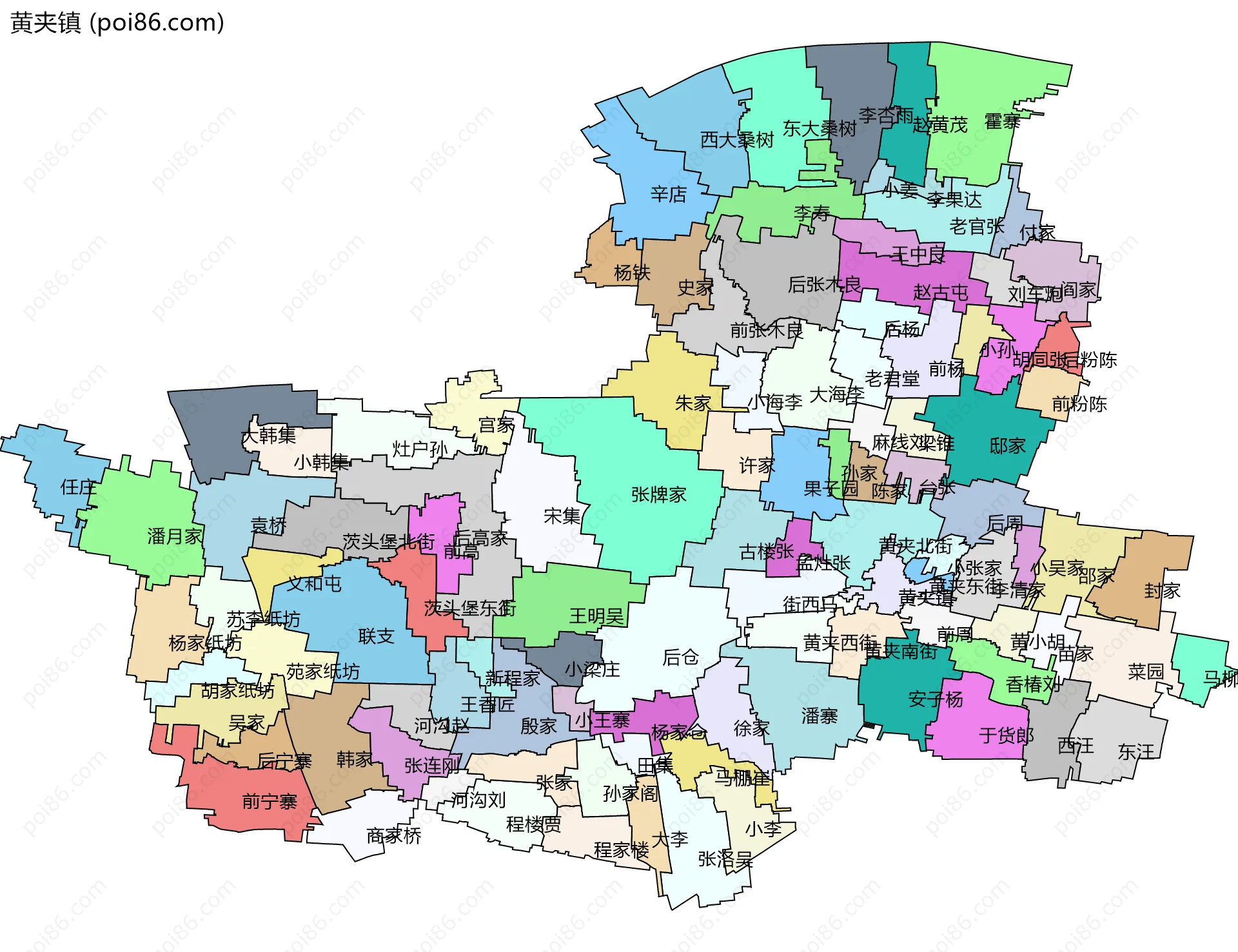 黄夹镇边界地图(五级行政区划)