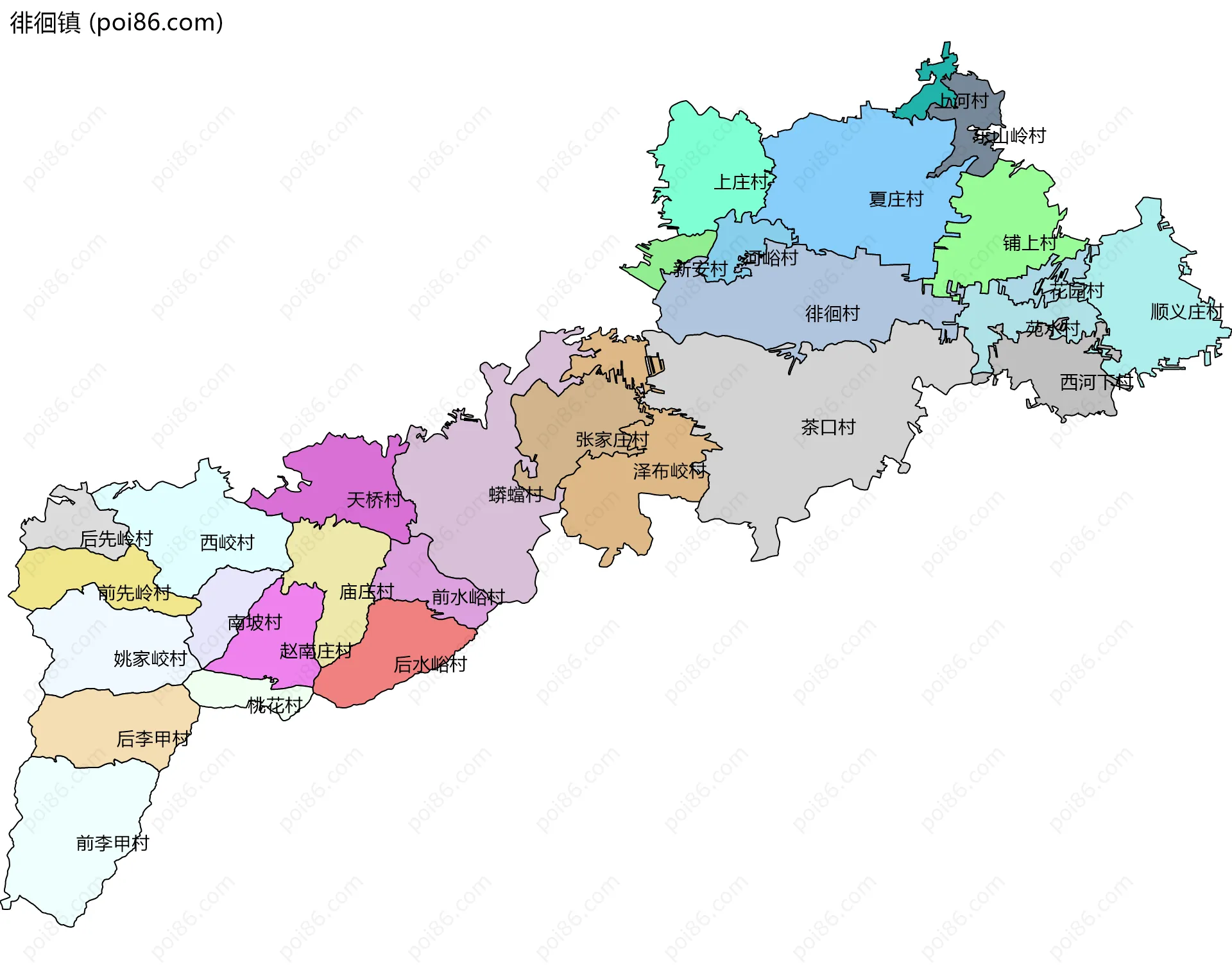 徘徊镇边界地图(五级行政区划)