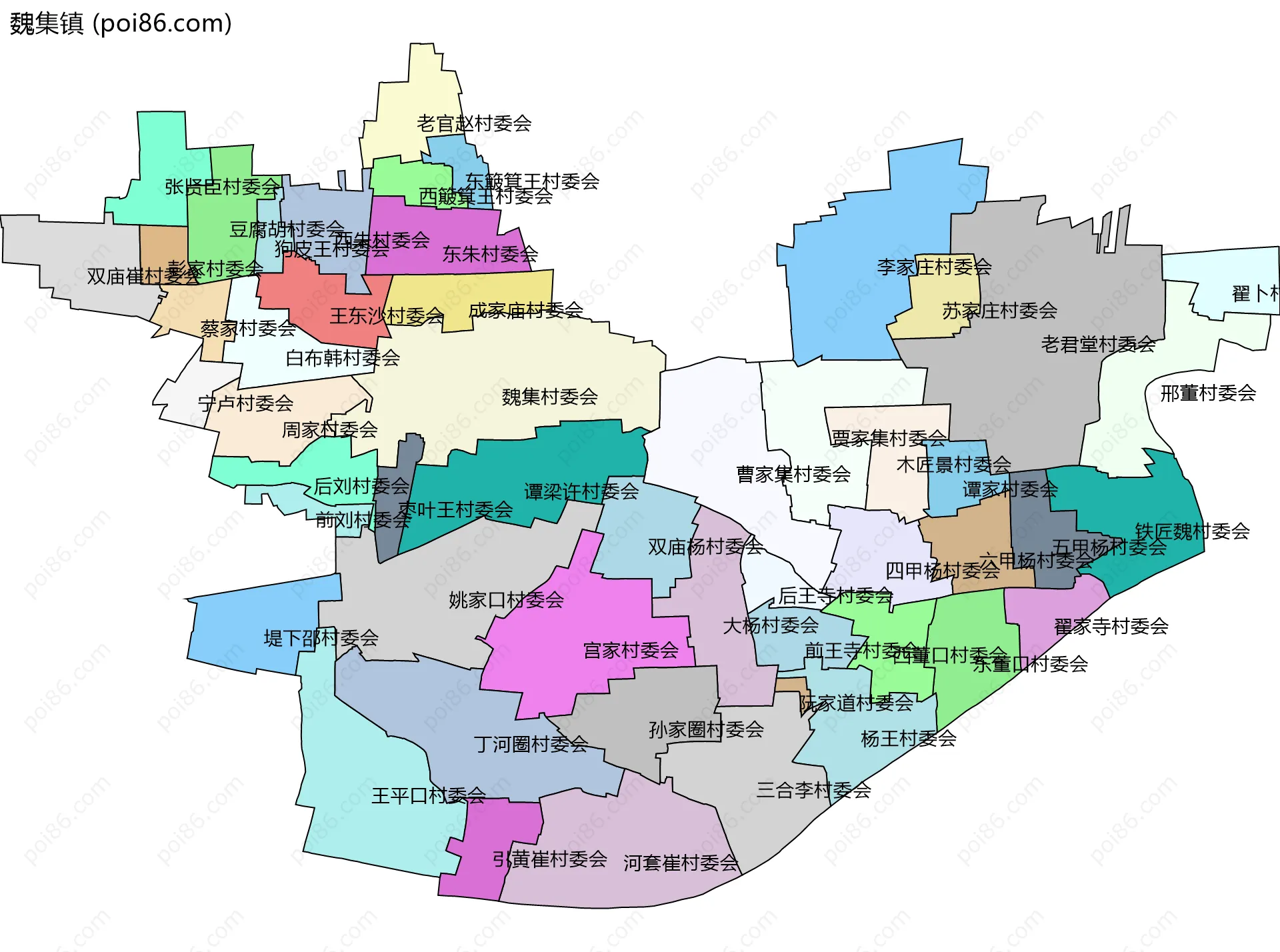 魏集镇边界地图(五级行政区划)