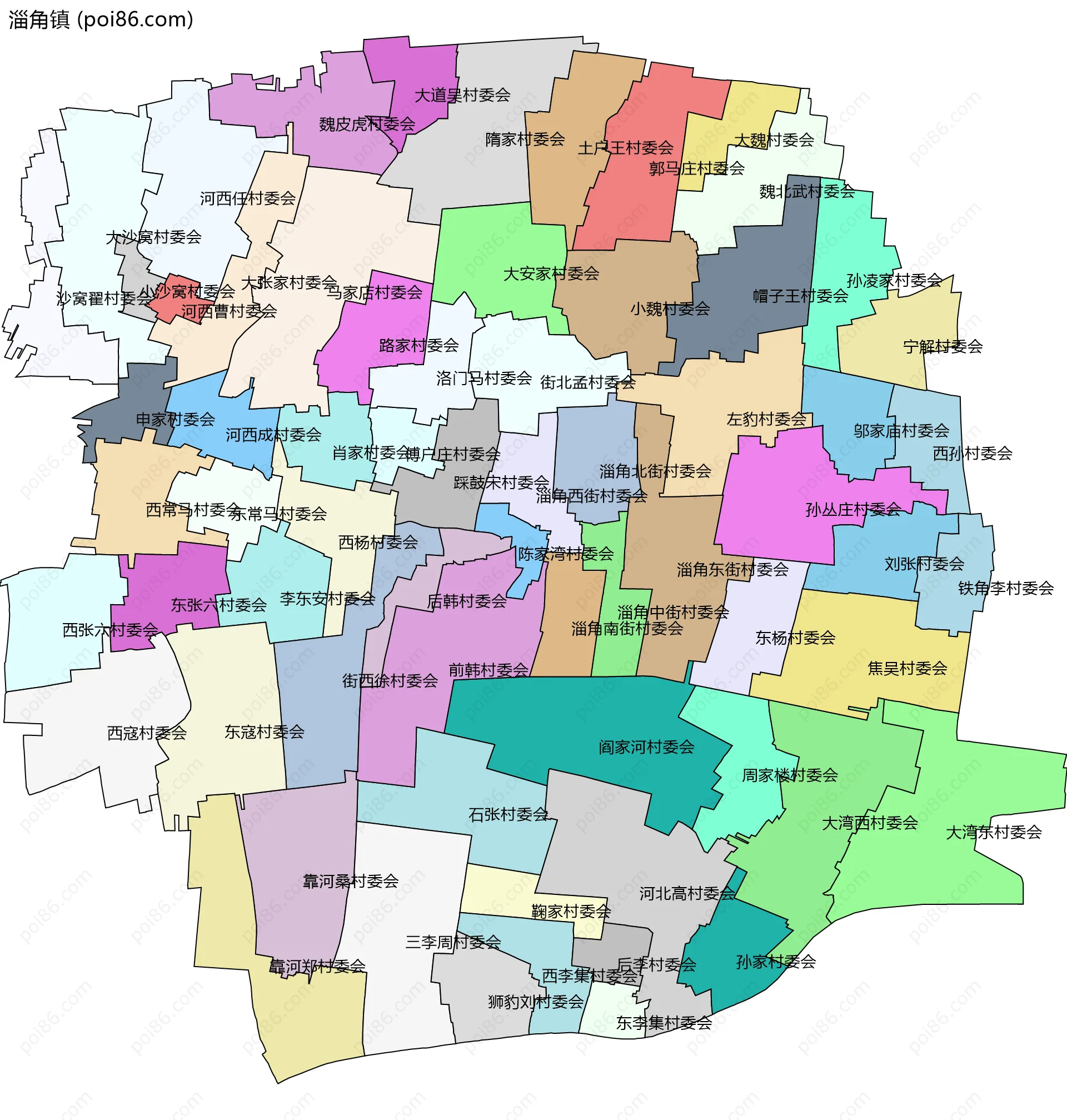 淄角镇边界地图(五级行政区划)