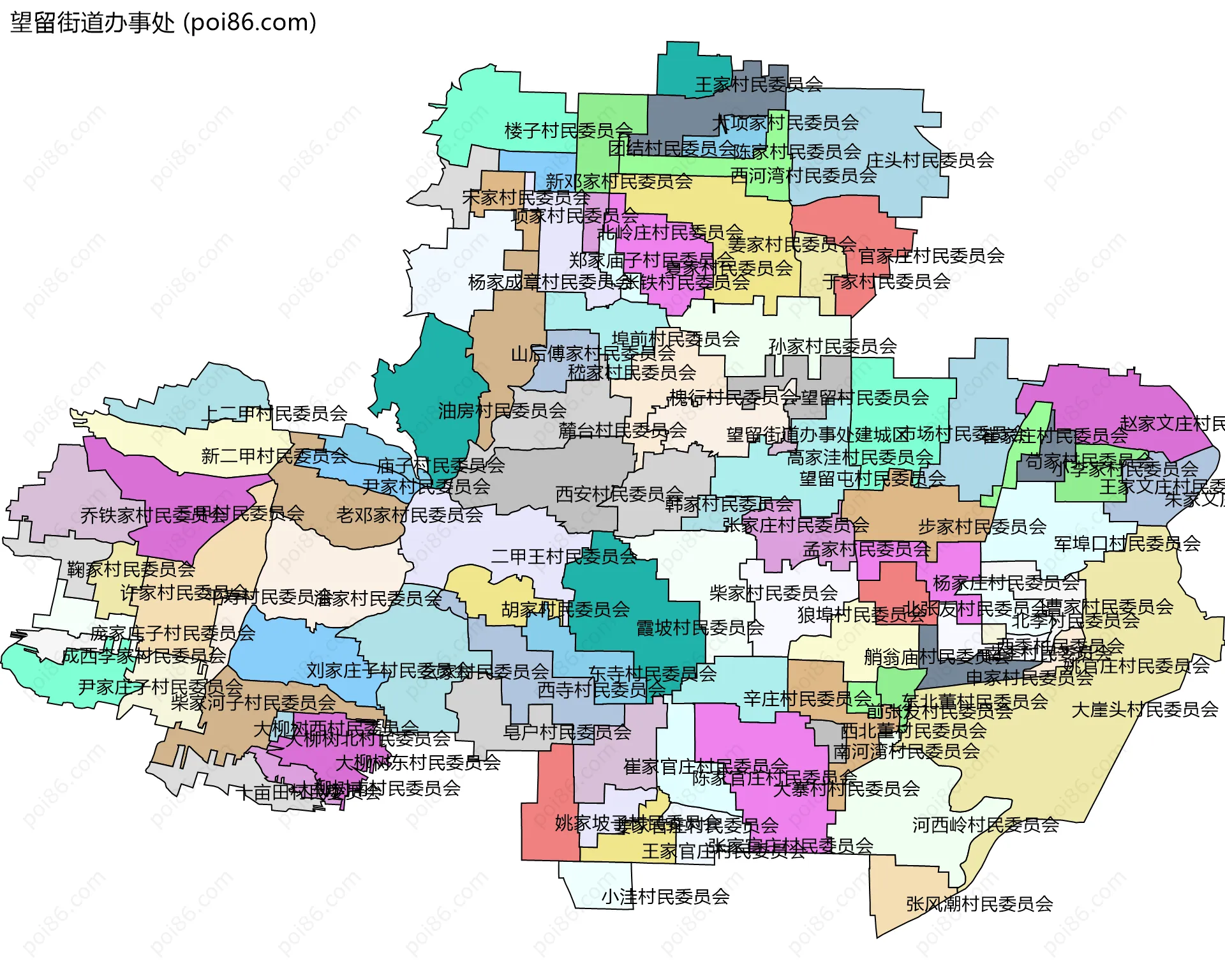 望留街道办事处边界地图(五级行政区划)
