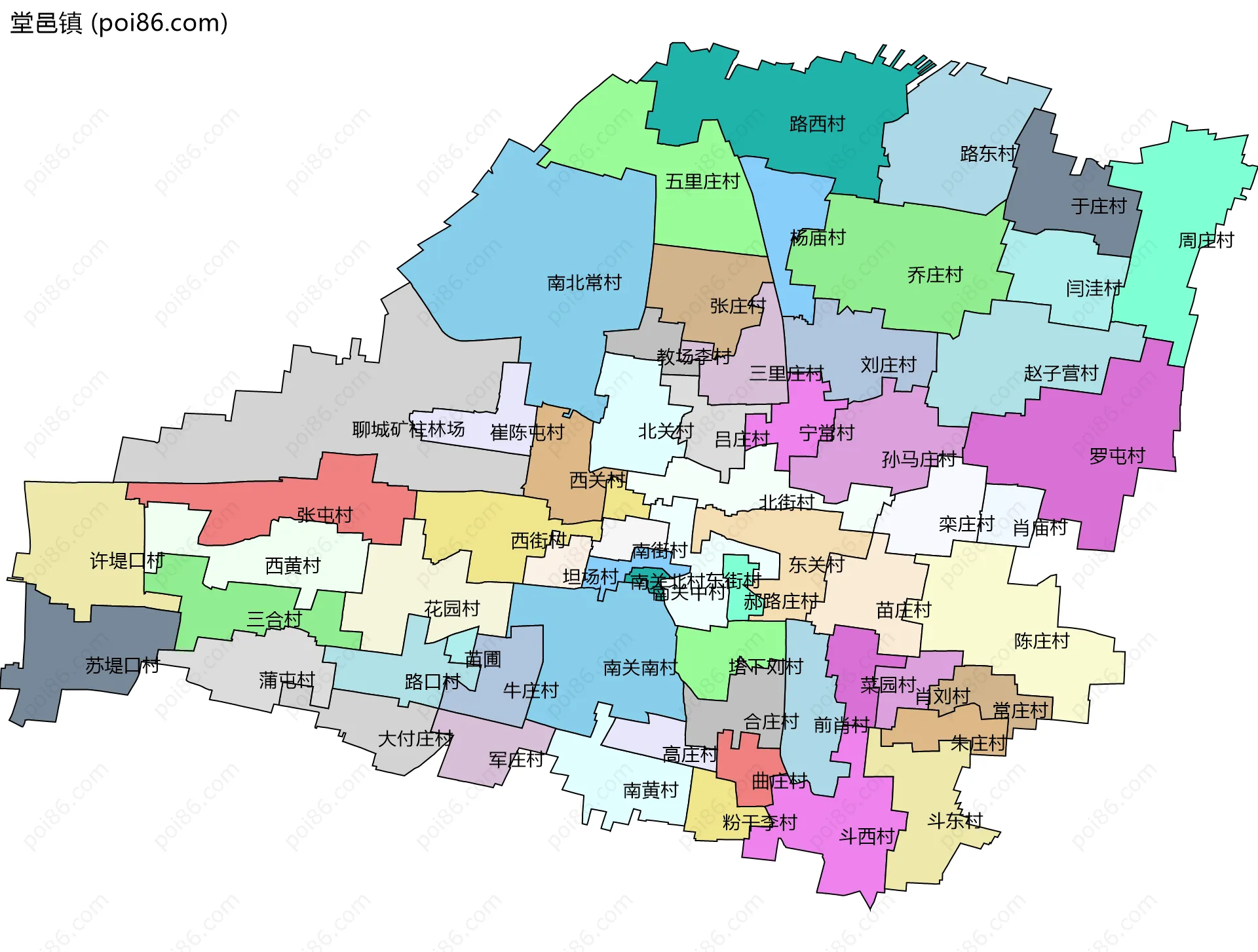 堂邑镇边界地图(五级行政区划)