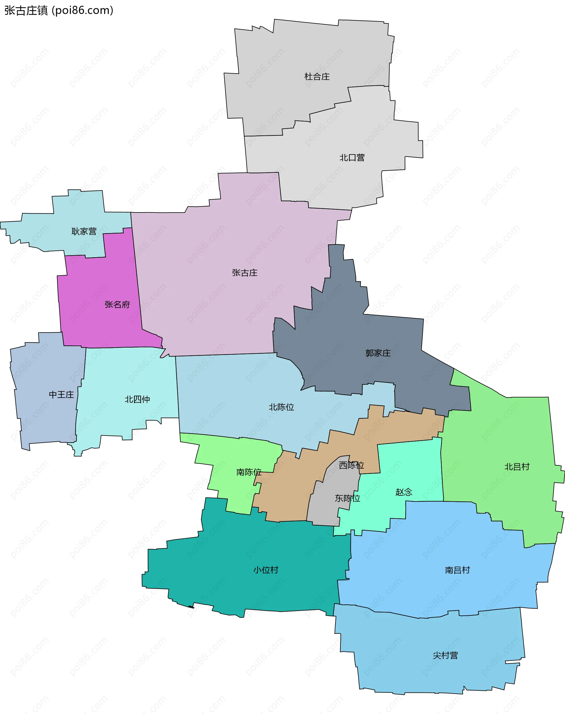 张古庄镇边界地图(五级行政区划)