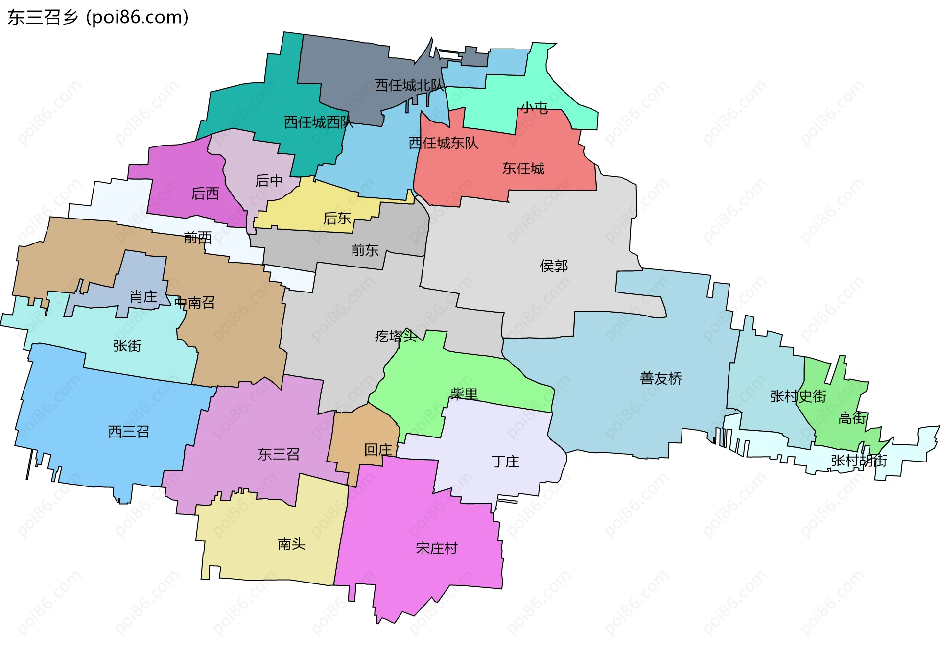 东三召乡边界地图(五级行政区划)