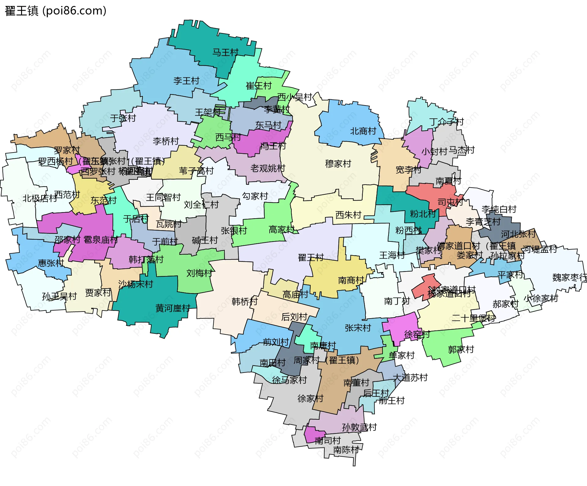 翟王镇边界地图(五级行政区划)