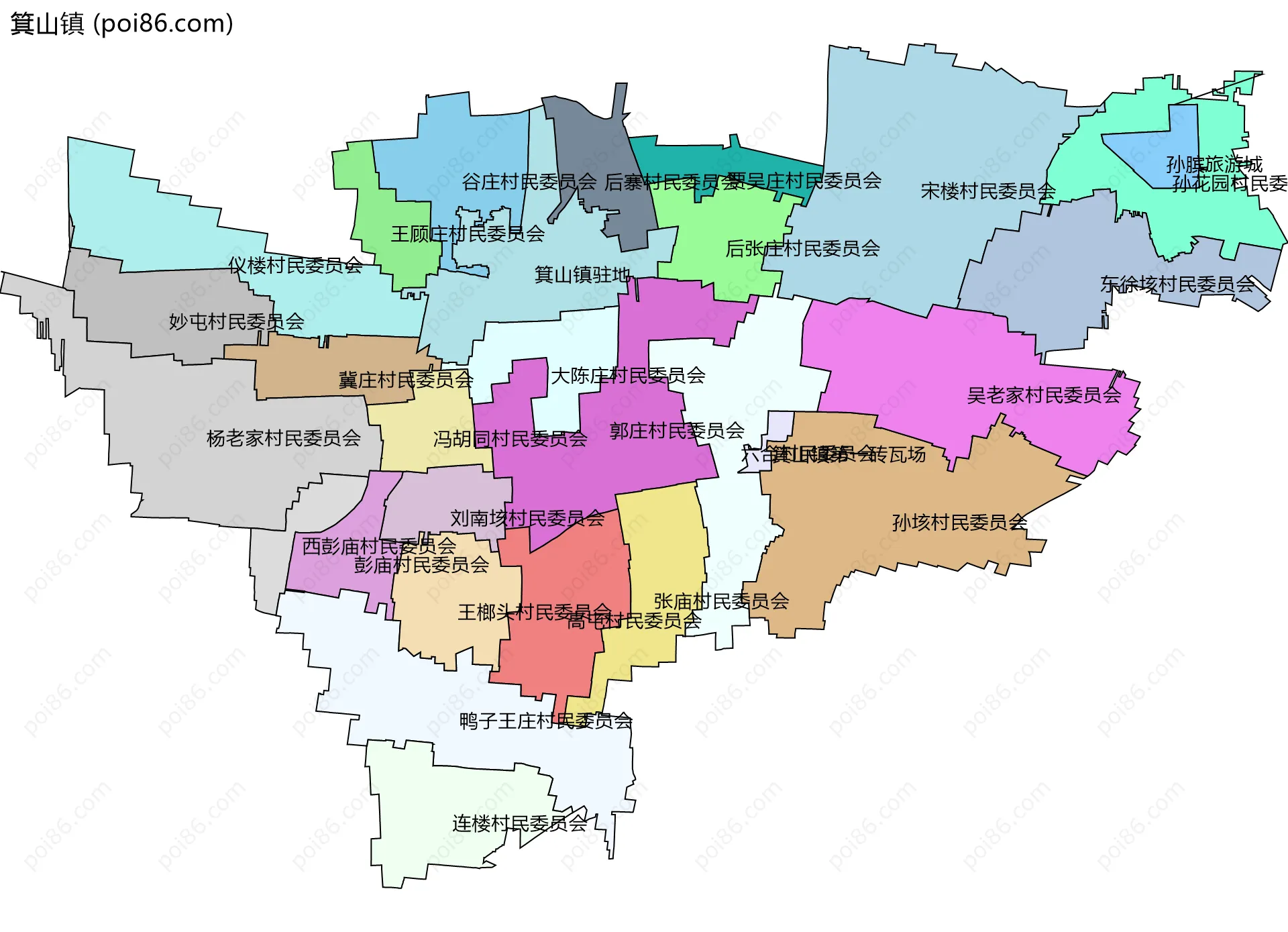 箕山镇边界地图(五级行政区划)