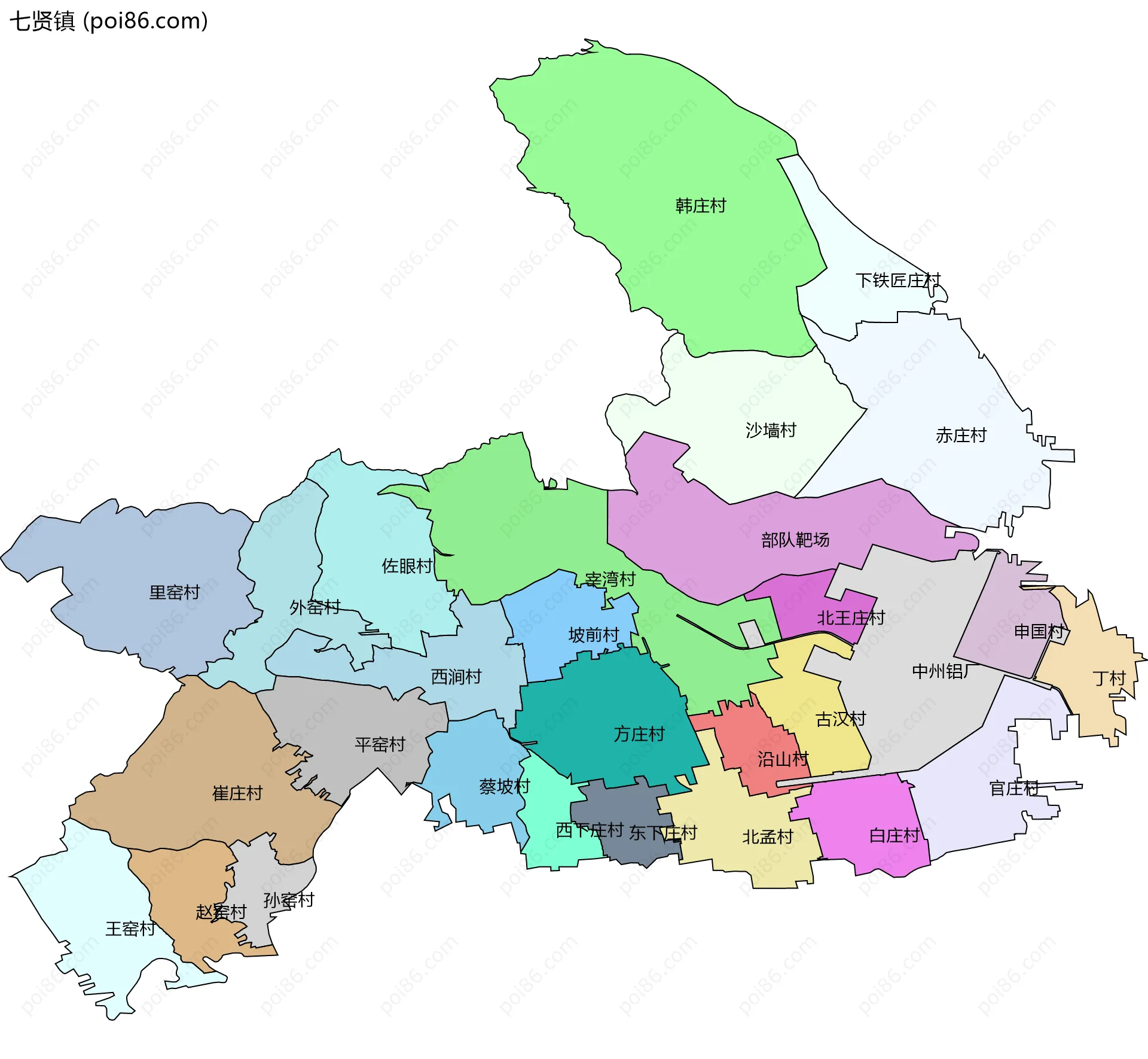 七贤镇边界地图(五级行政区划)