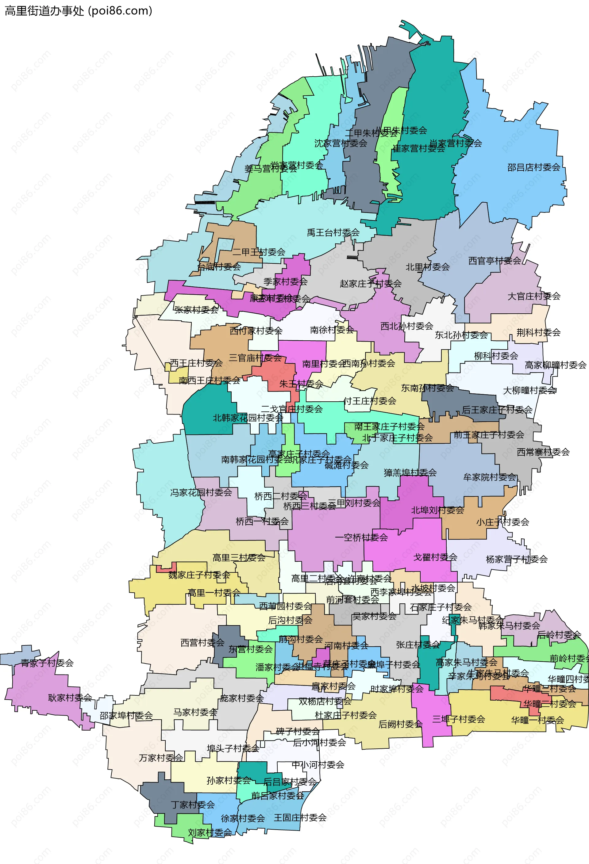 高里街道办事处边界地图(五级行政区划)